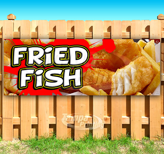 FRIED FISH Advertising Vinyl Banner Flag Sign CARNIVAL FOOD FAIR