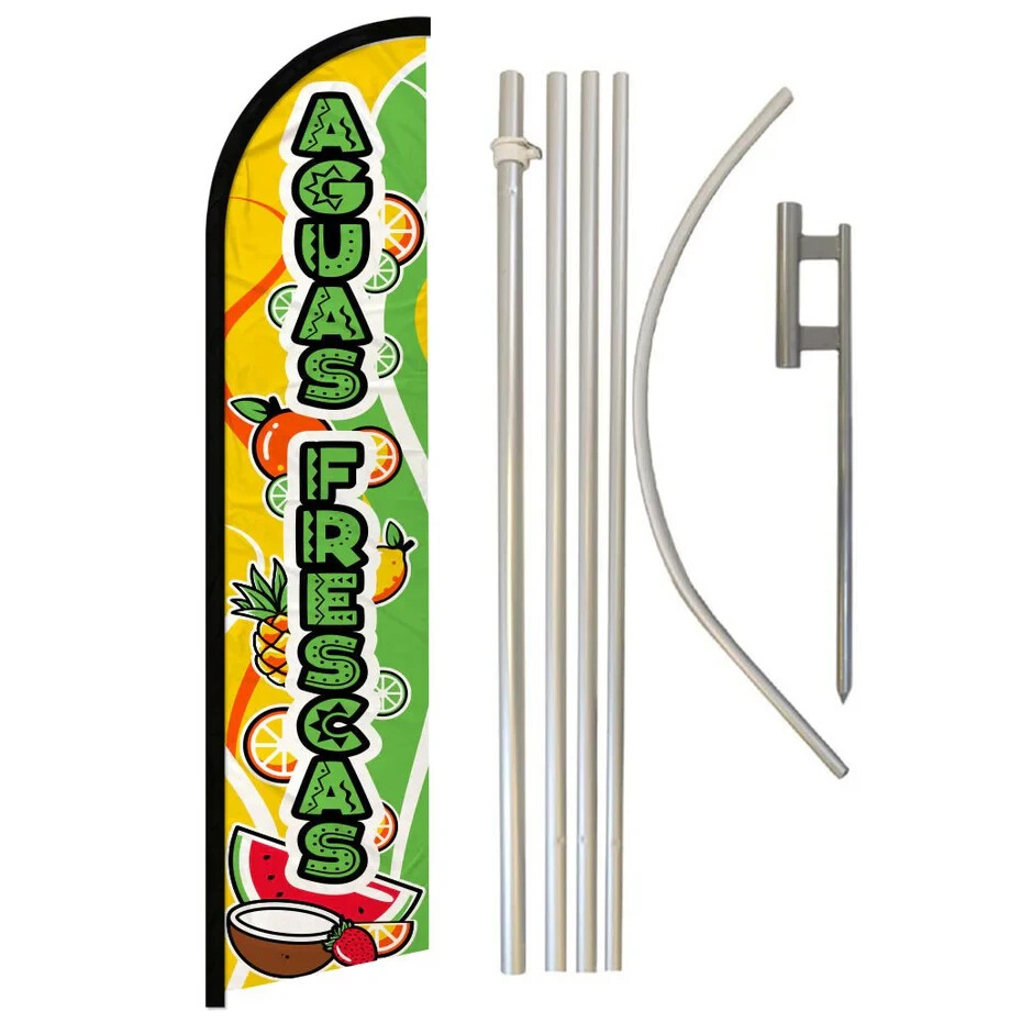 Aguas Frescas (Fresh Juices) Windless Advertising Banner Flag & Pole Kit