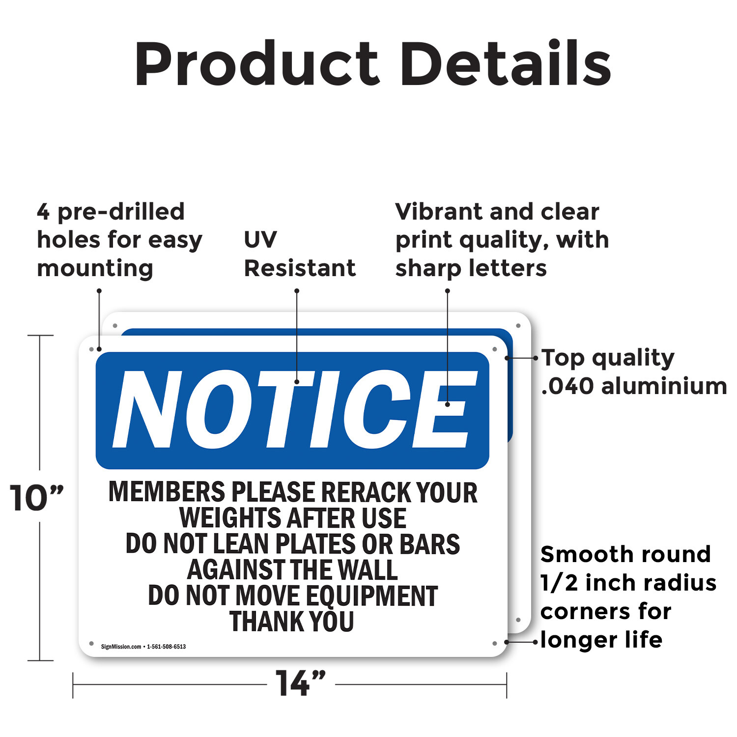 (2 Pack) Members Please Rerack Your Weights After OSHA Notice Sign Decal Metal