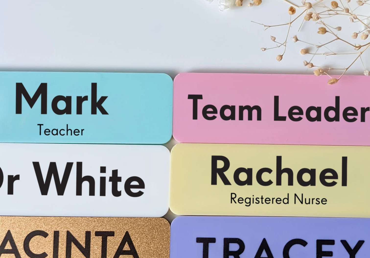 Custom Pastel Colour White Metallic Name Badge Tag Pin Fastener Magnet Staff ID