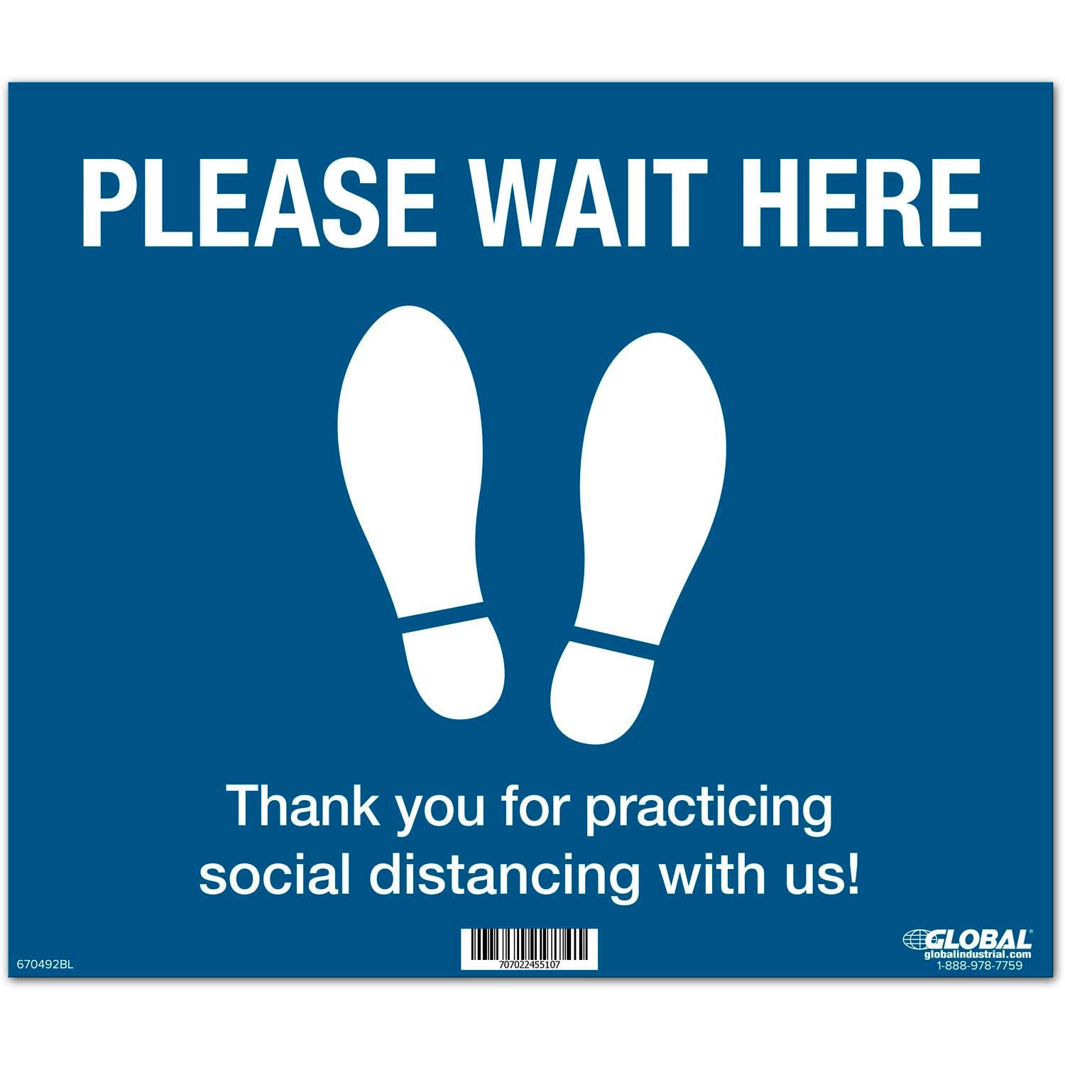 Global Industrial Blue Please Wait Here Floor Sign 14″W x 12″H Vinyl Adhesive