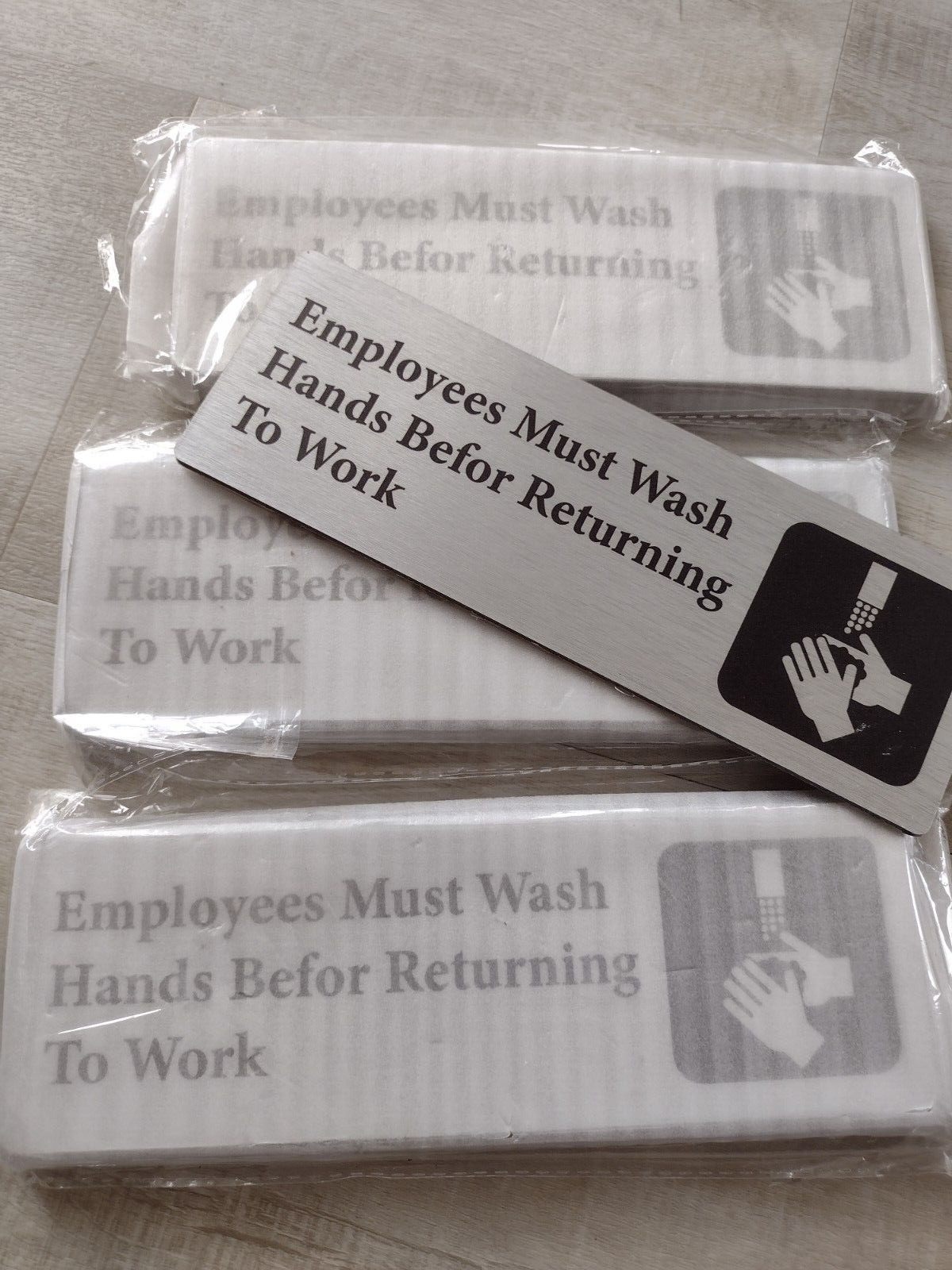 New “Employees Must Wash Hands Befor Returning To Work” SIGNS – Adhesive Backing