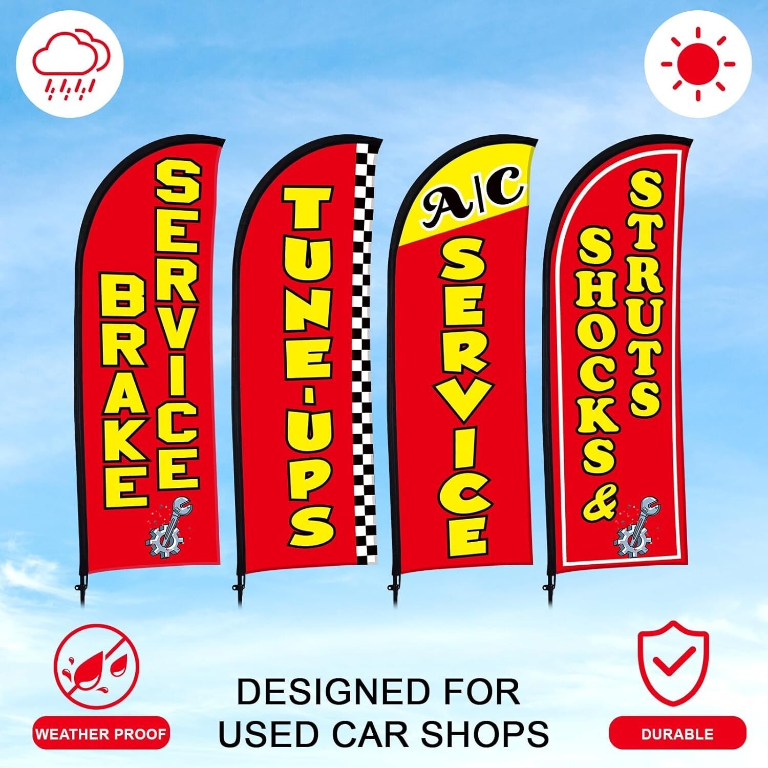 4 Pack Auto Repair Feather Flag Kit with Poles – Vibrant Red for Visibility