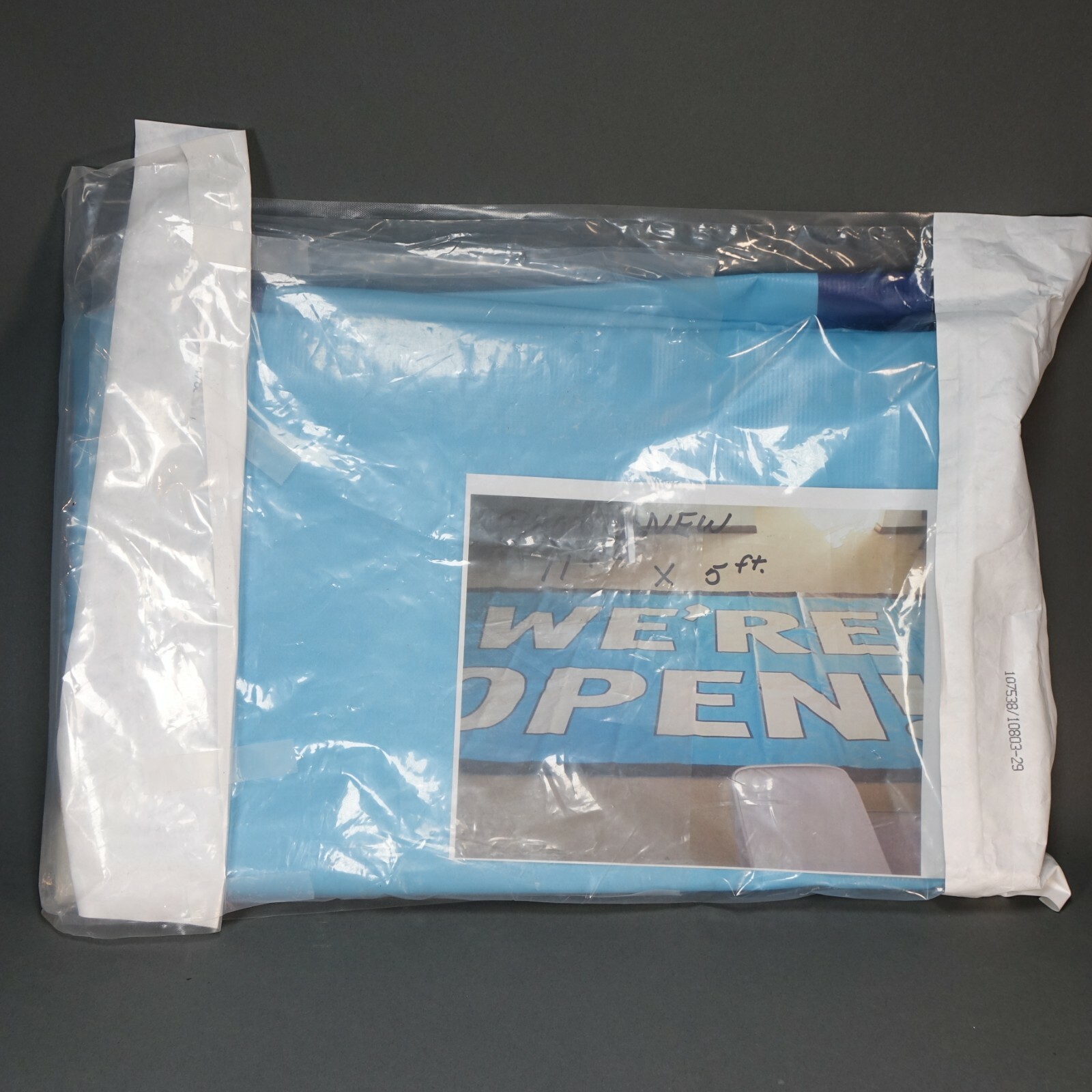 11 ft. by 5 ft. We’re Open Banner Vinyl Banner w/ Metal Grommets Blue White HUGE