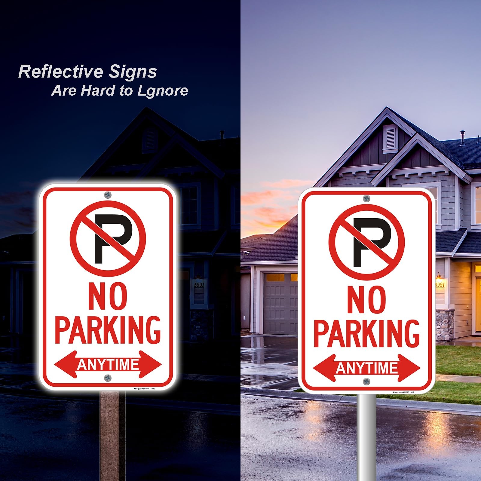 2 Pack Large No Parking Anytime Signs with Arrow, 18×12 Inch RustFree Reflect…