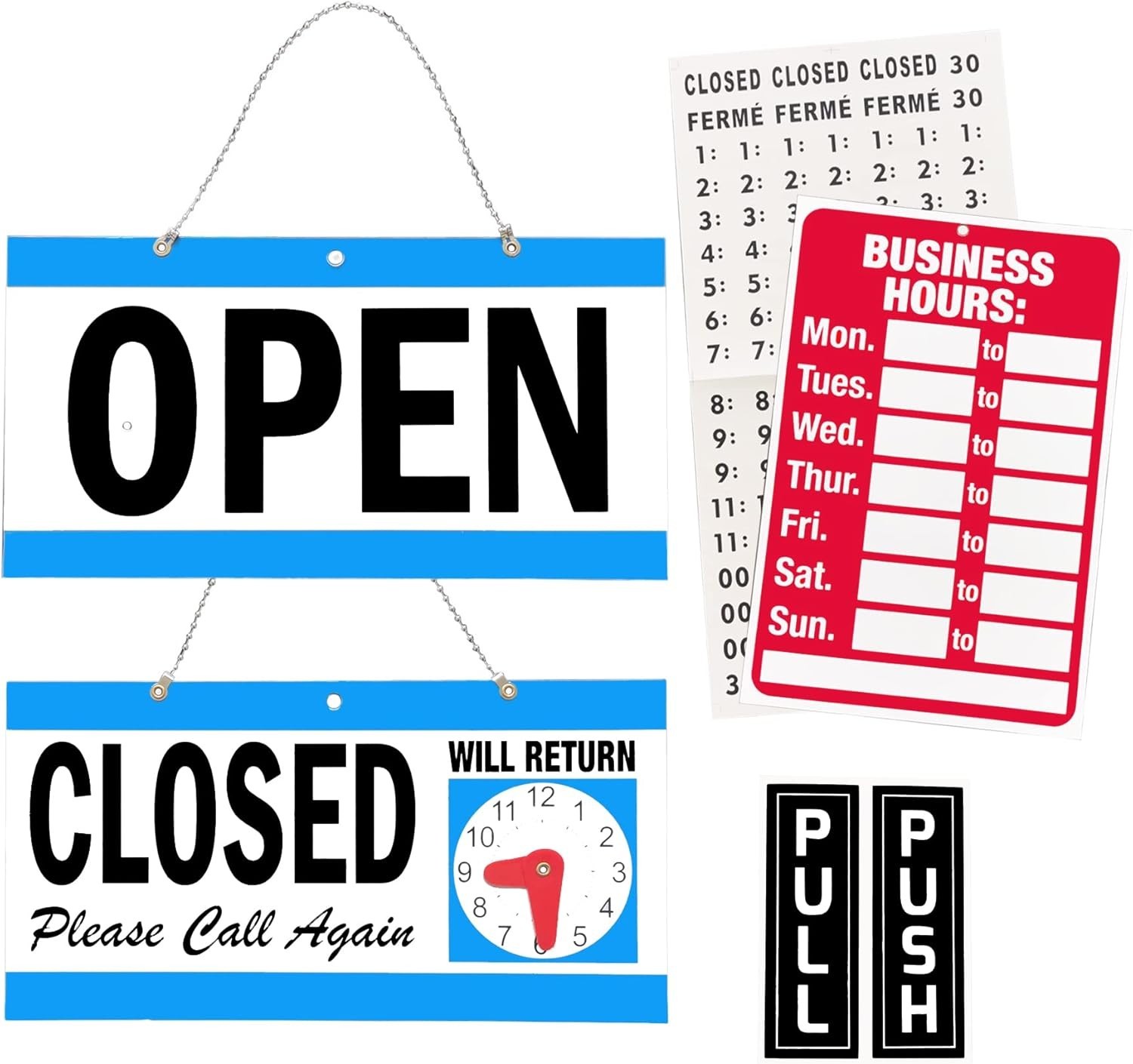 Business Hour Closed Open Sign Set – Customizable Hours of Operation – Red/White