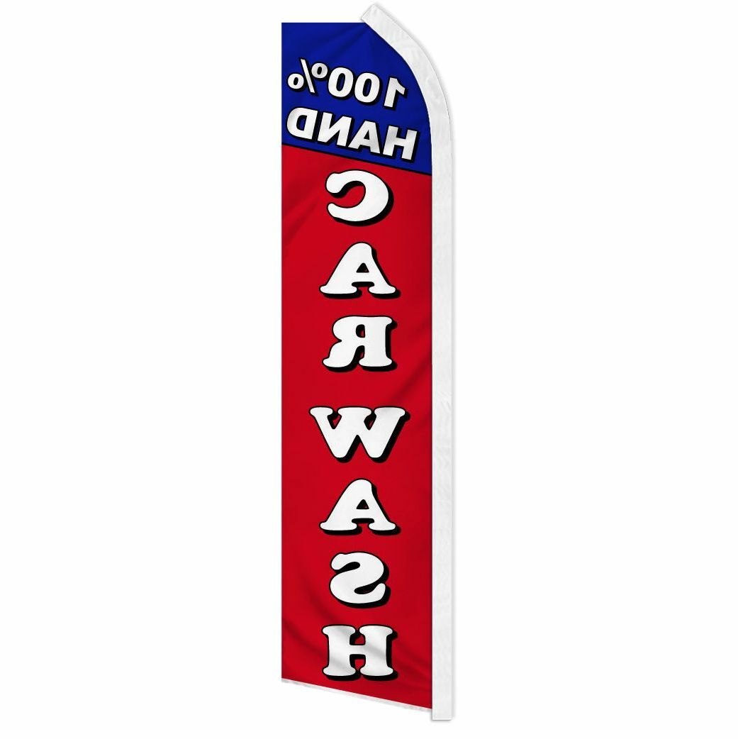 “100% HAND CAR WASH” advertising super flag swooper banner business sign auto