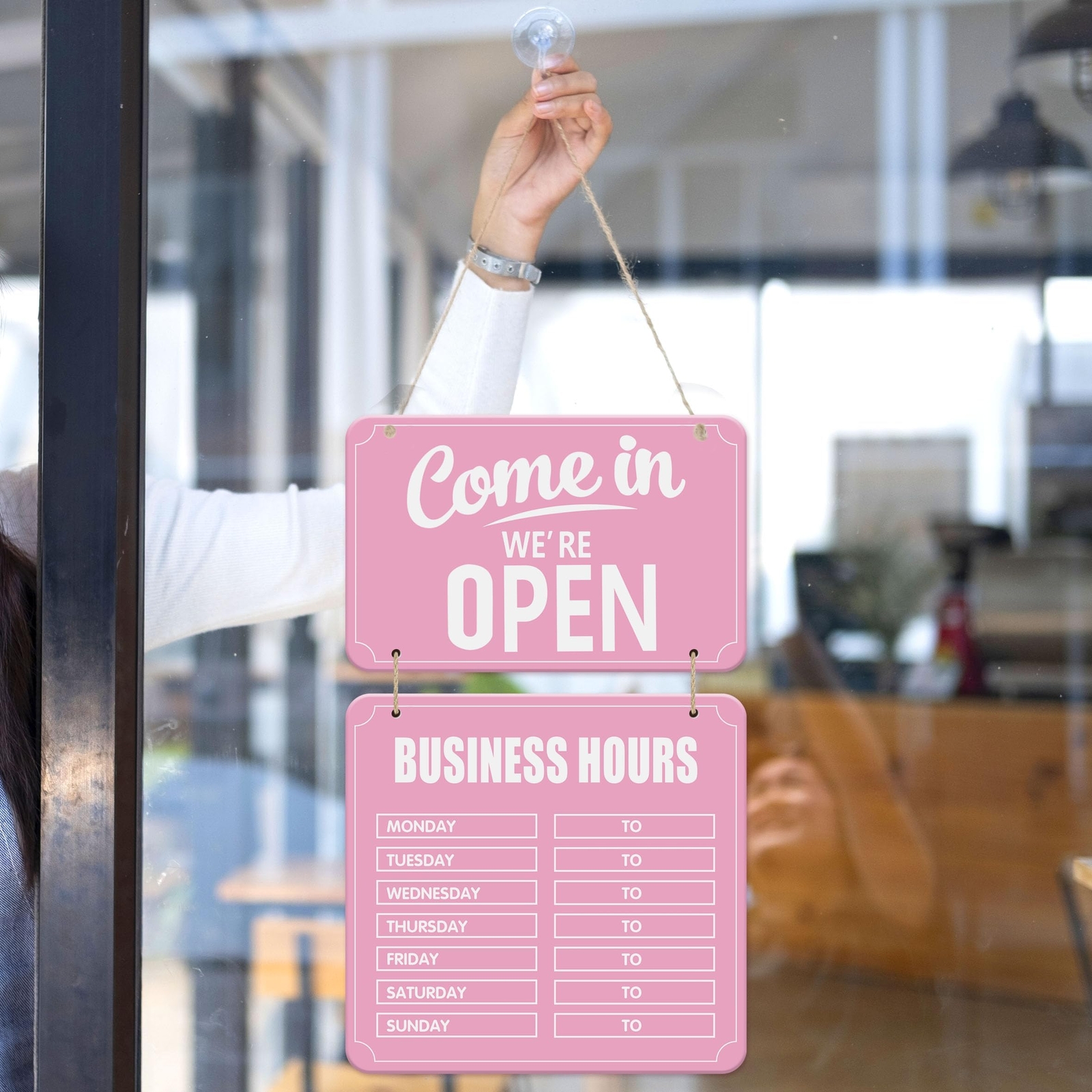 Business Hours Sign Hanging Open and Closed Signs for Coffee Bar Shop Door