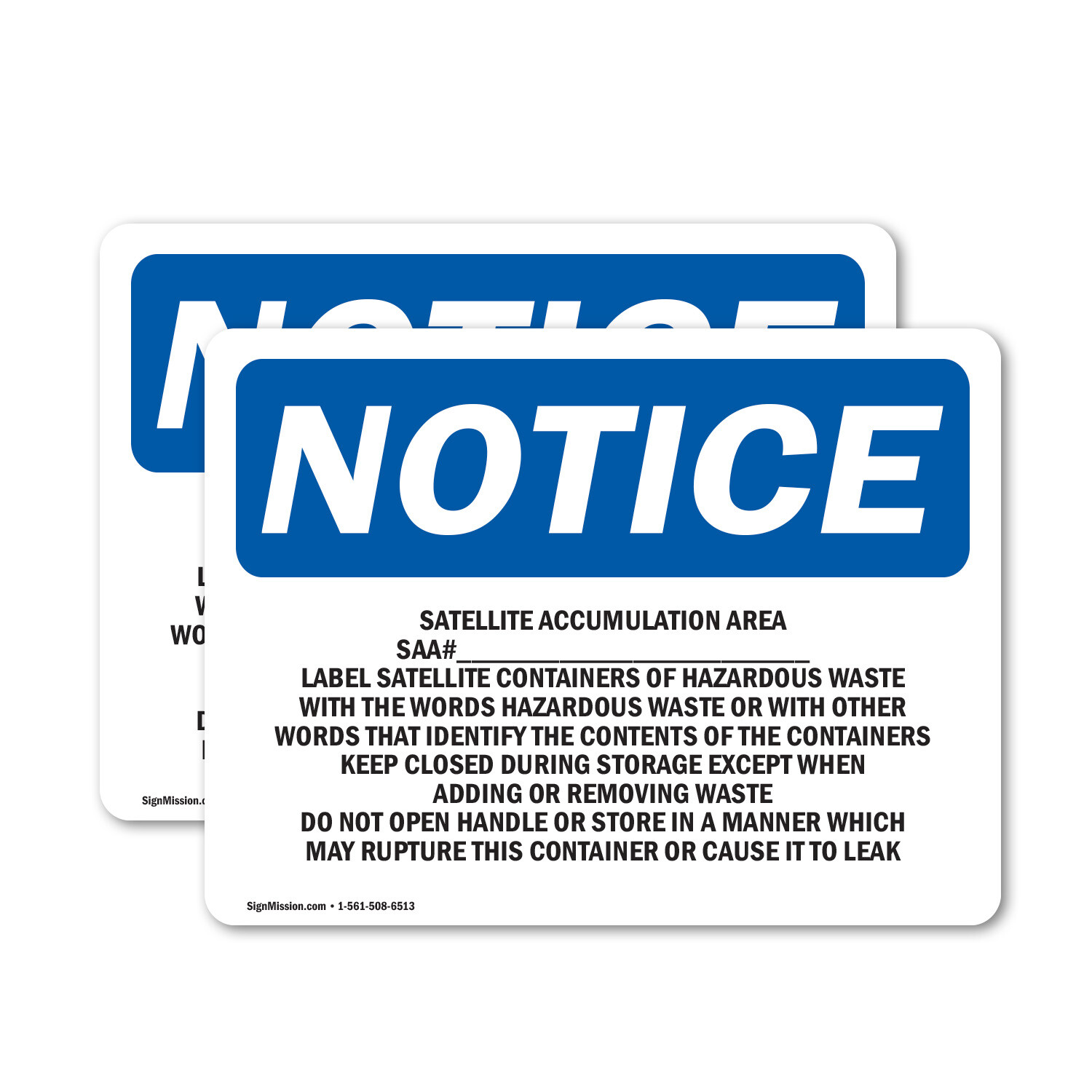 (2 Pack) Satellite Accumulation Area SAA# ____ Label OSHA Notice Sign Decal