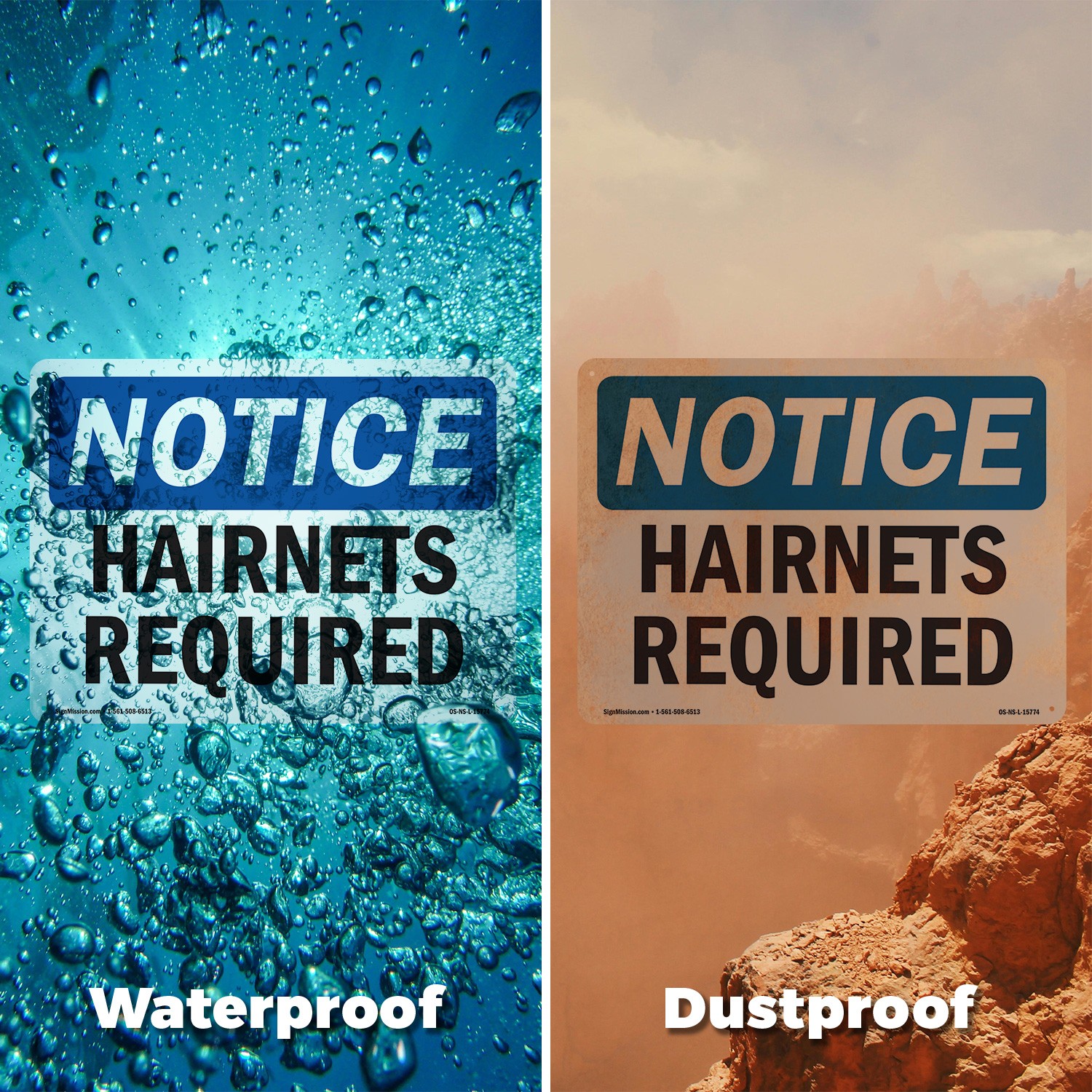 Hairnets Required OSHA Notice Sign Metal, Plastic, Or Decal – 5 or 10 Pack