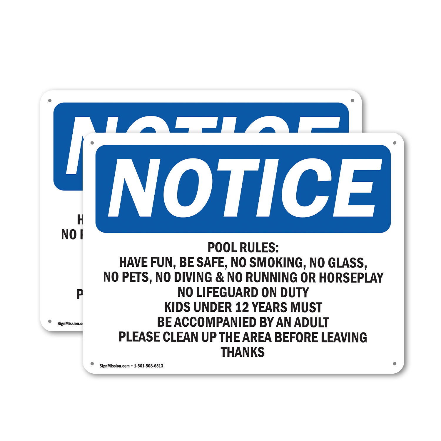 (2 Pack) Pool Rules No Running No Rough Play No OSHA Notice Sign Decal Metal