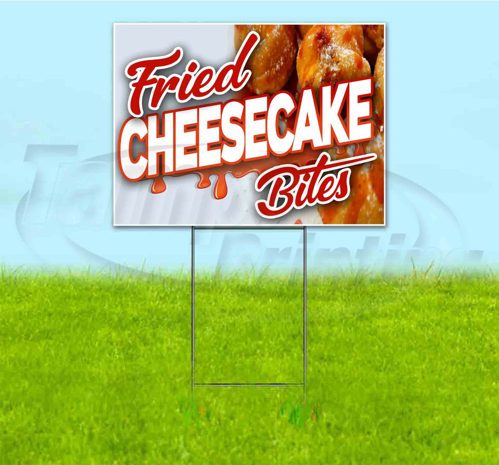 FRIED CHEESECAKE BITES 18×24 Yard Sign WITH STAKE Corrugated Bandit USA FOOD