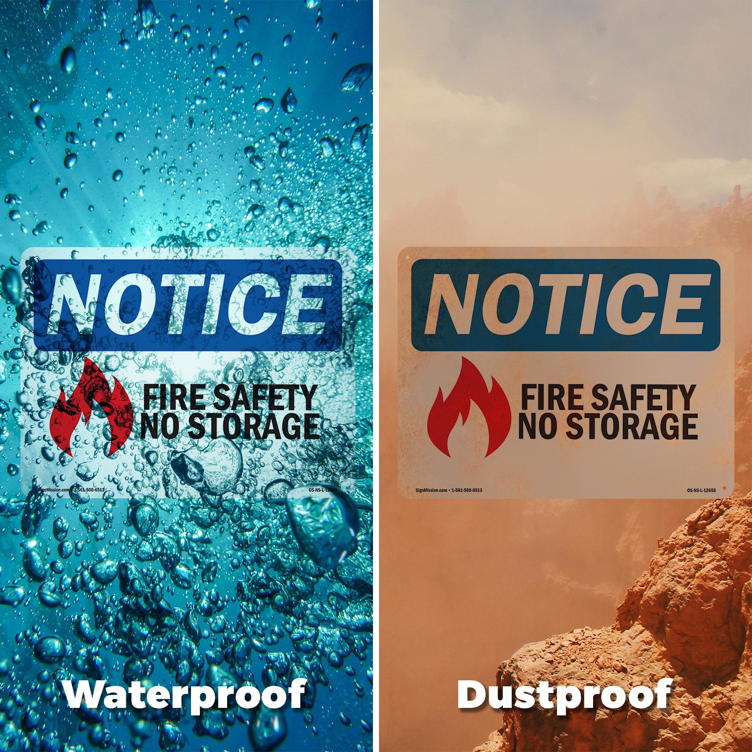 Fire Safety No Storage OSHA Notice Sign Metal, Plastic, Or Decal – 5 or 10 Pack