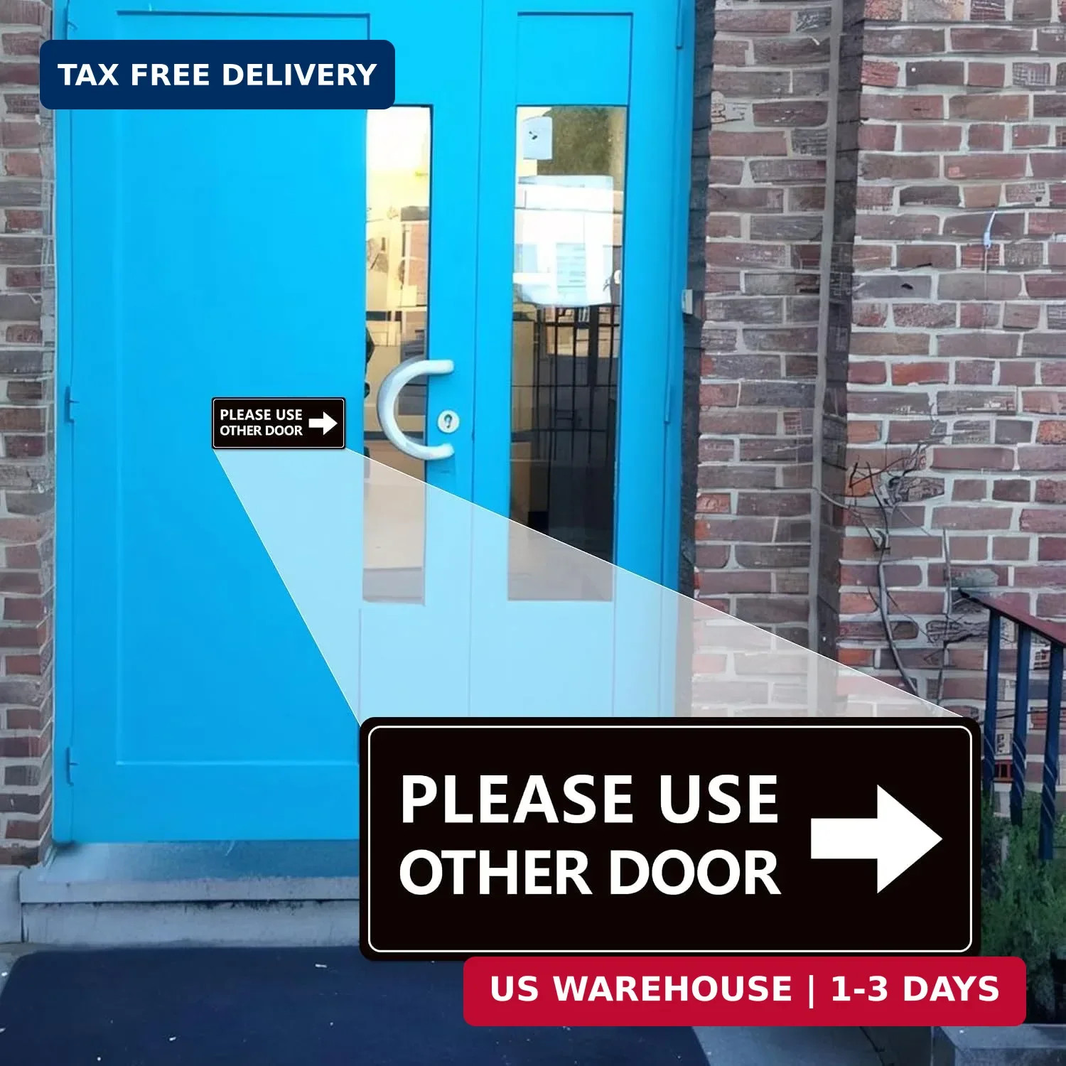 2Pack Use Other Door Sign，Self-Adhesive Weatherproof Vinyl Please Use Other Door