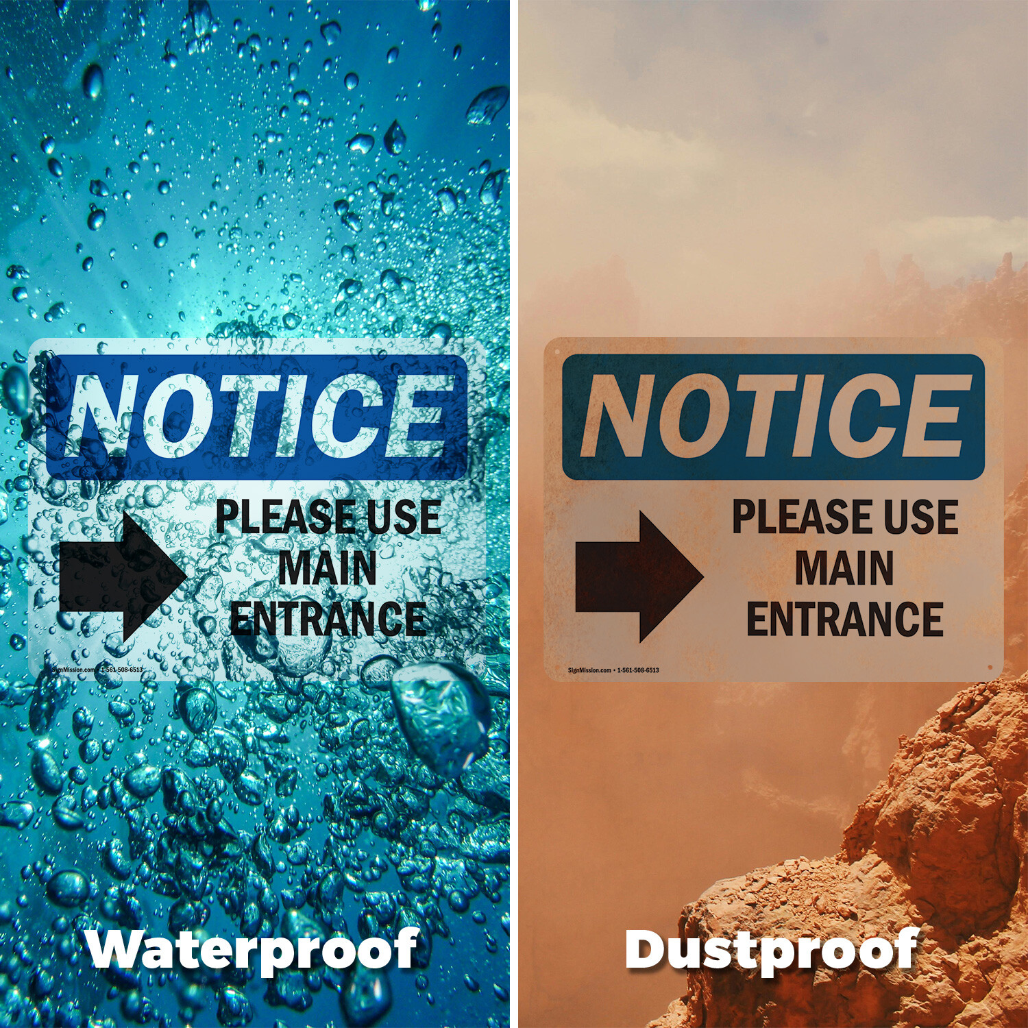 (2 Pack) Please Use Main Entrance [Right Arrow] OSHA Notice Sign Decal Metal