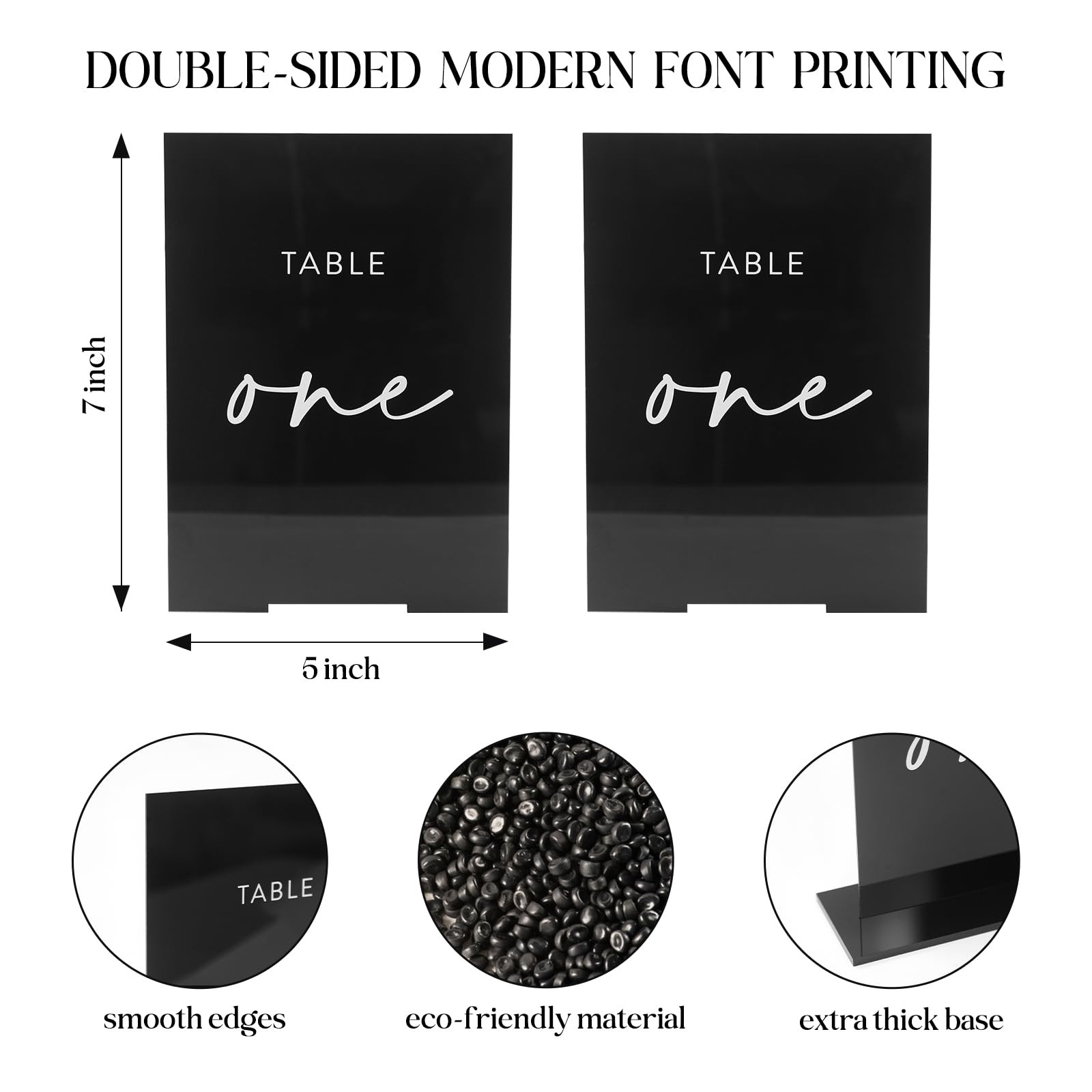 Double Sided Table Numbers 115 Black 5×7″ Acrylic Signs Stand Holder Set