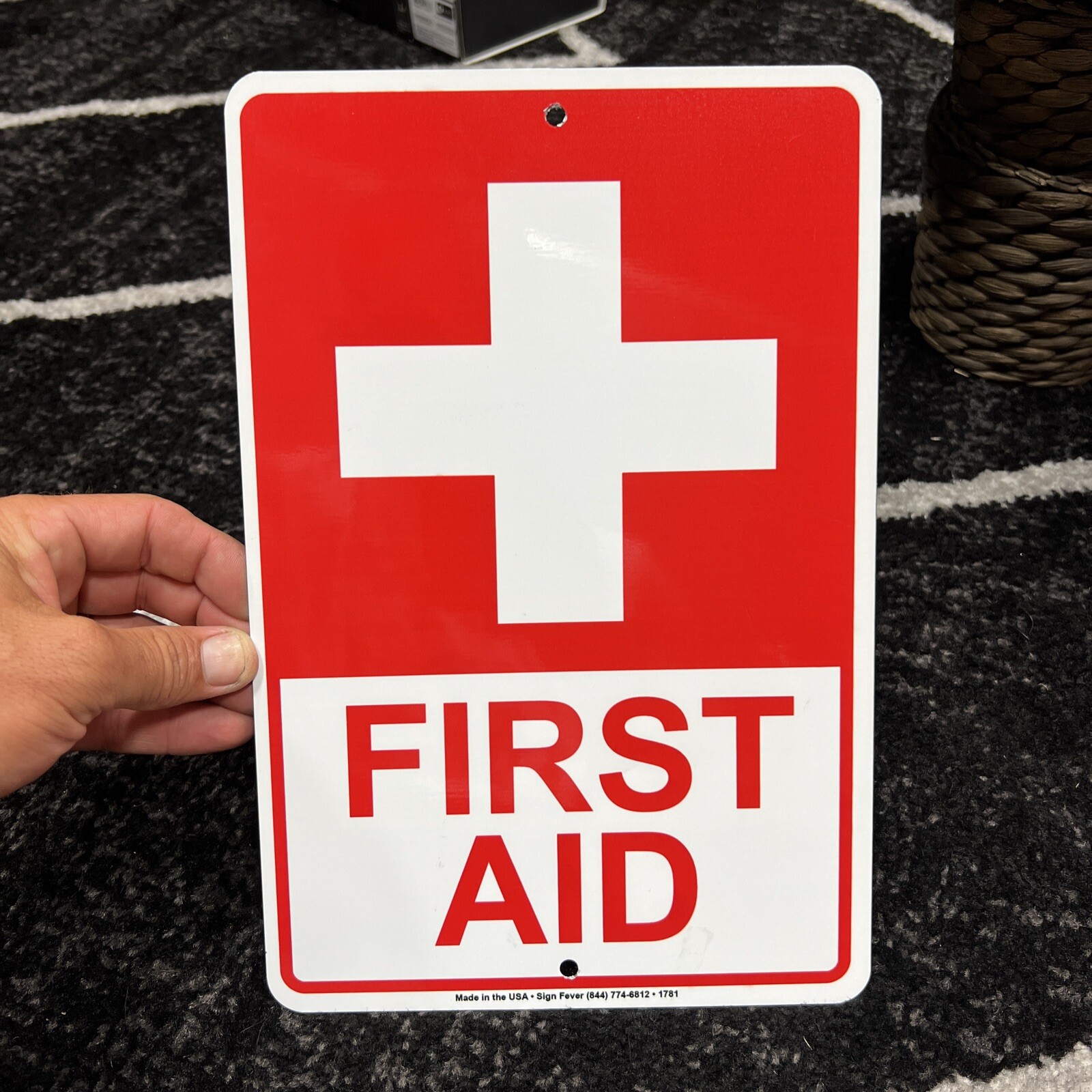 First Aid Red Letters Workplace Safety Protection Aluminum Metal Sign 8 x 12