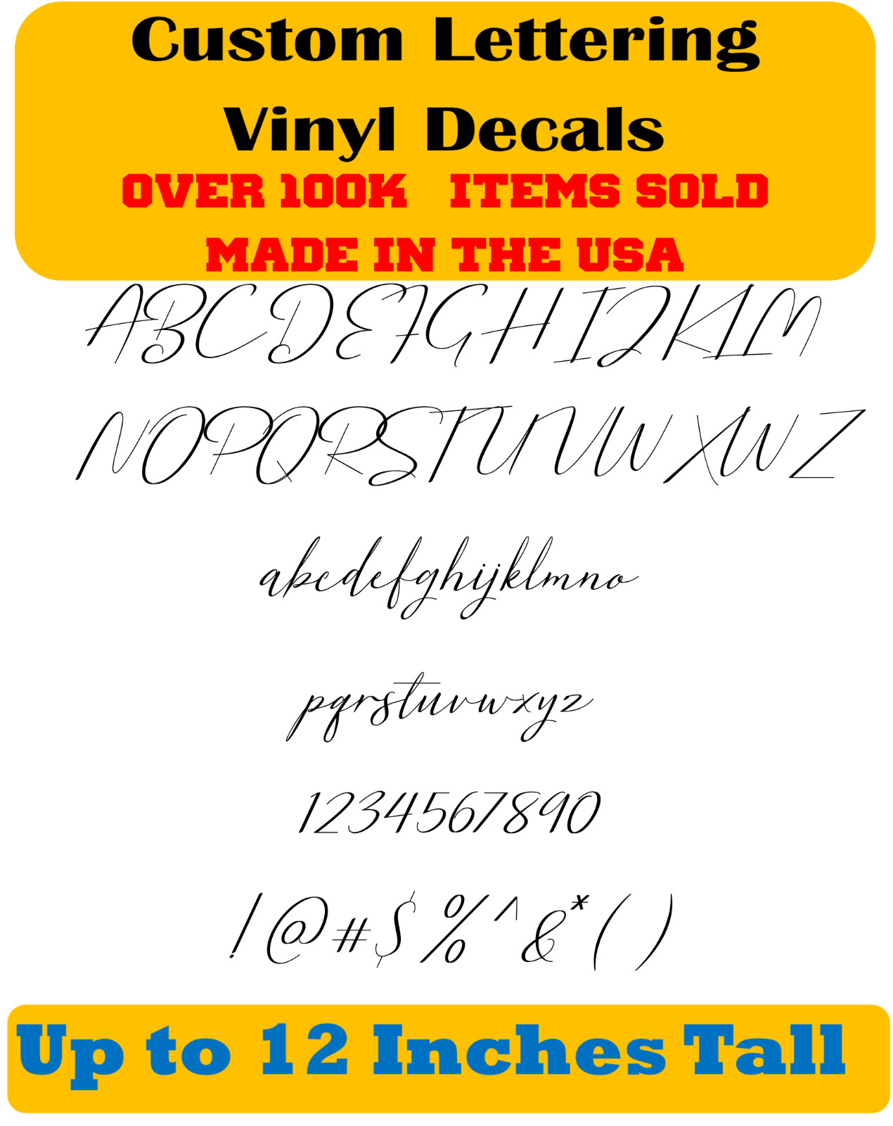 Custom Personalized Decal Vinyl Lettering Text Business Sign Handwritten Font vP