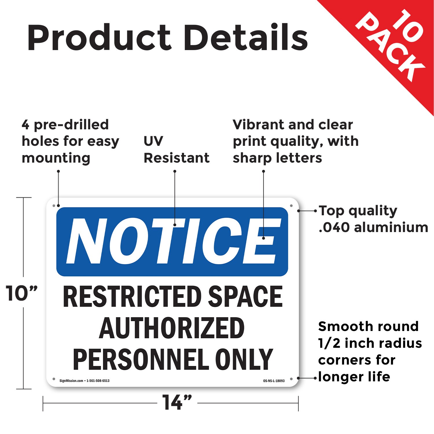Restricted Space Authorized Personnel Only OSHA Notice Sign, Decal 5 or 10 Pack