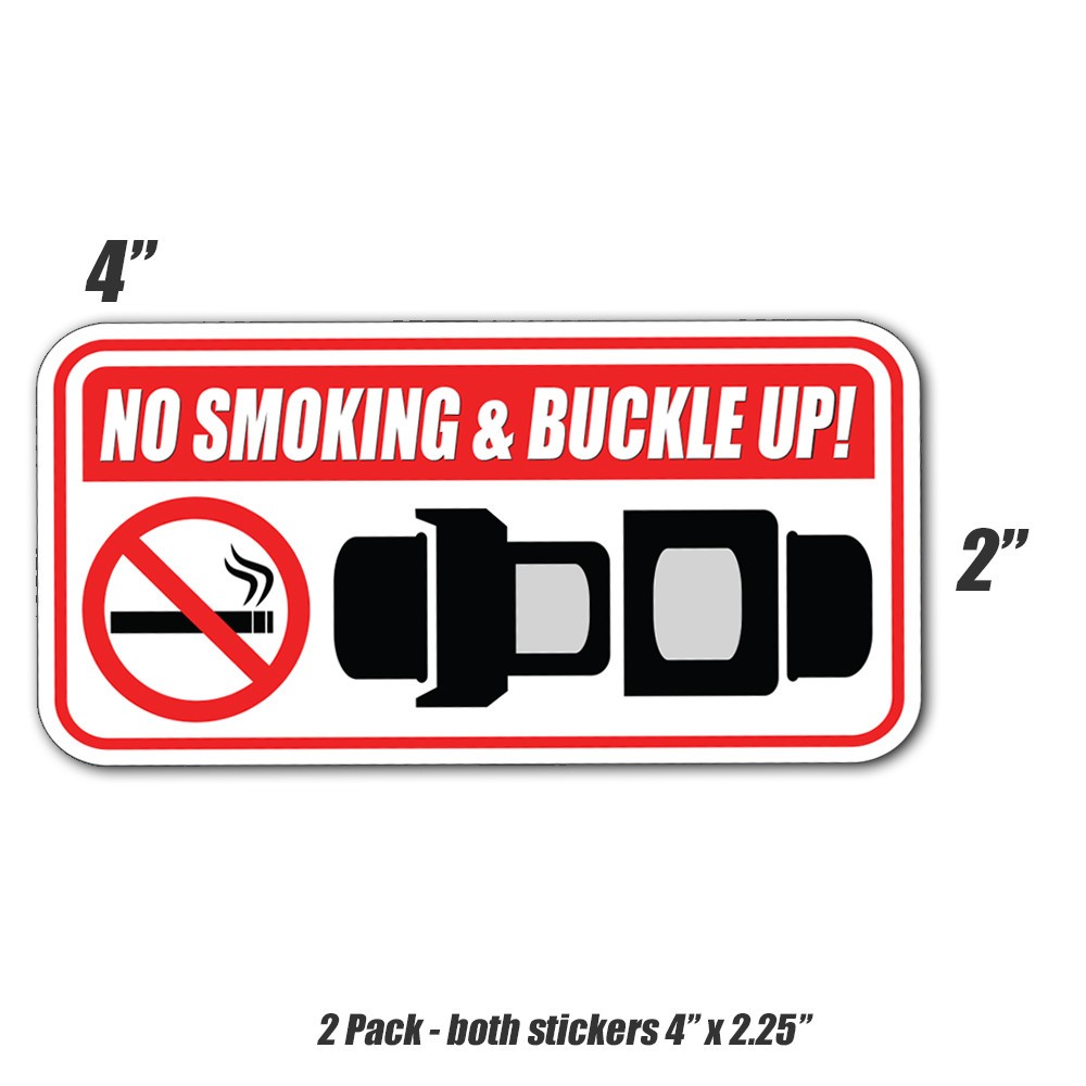 No Smoking Buckle Up Seat Belt Safety Warning Vinyl Stickers Decal 2-Pack 4×2