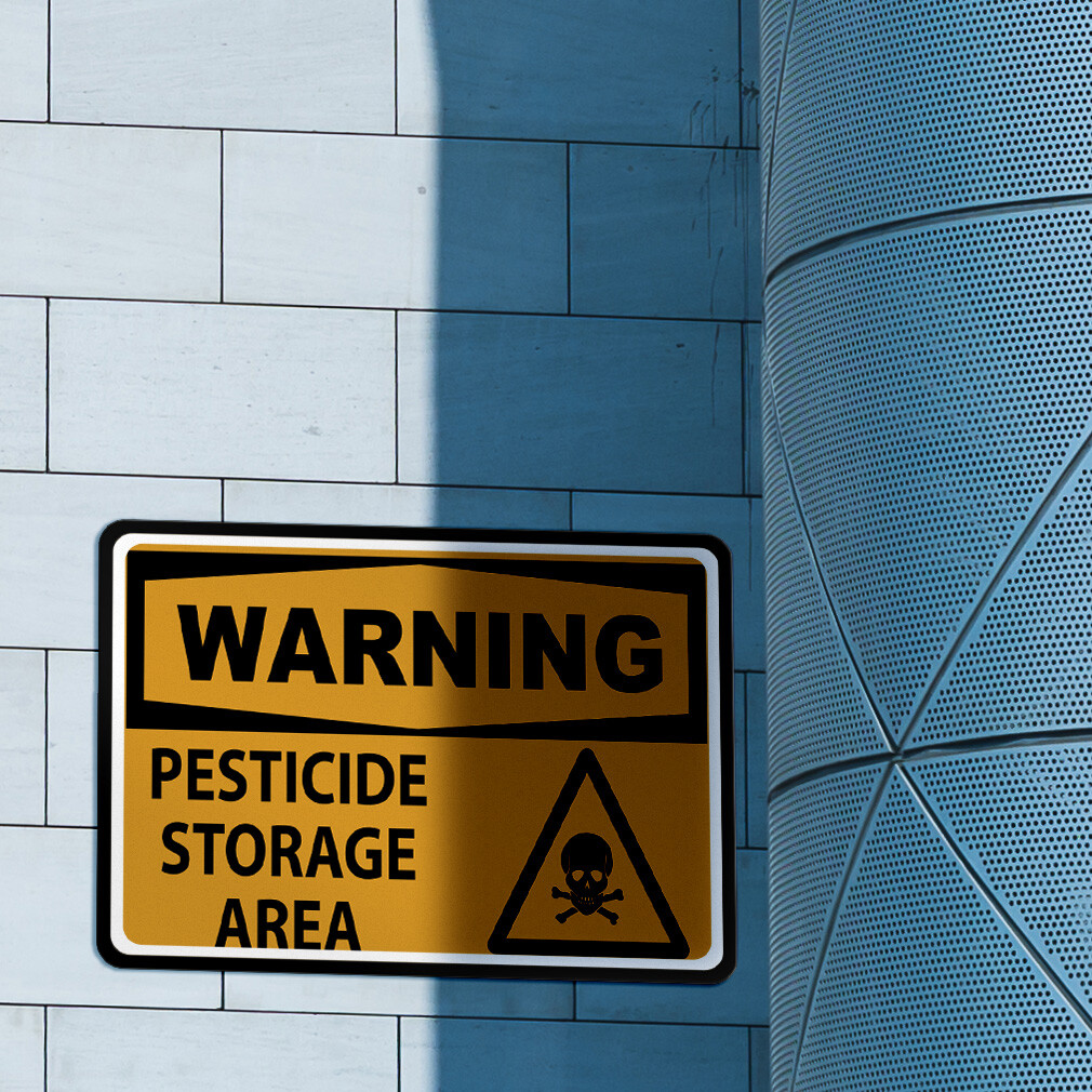 Horizontal Metal Sign Warning Pesticide Storage Area Weatherproof Street Signage