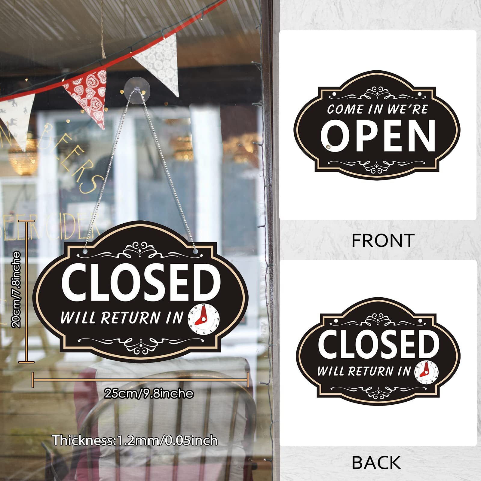 Double Sided Open and Close Signs with Hanging Chain for Business Office Retail