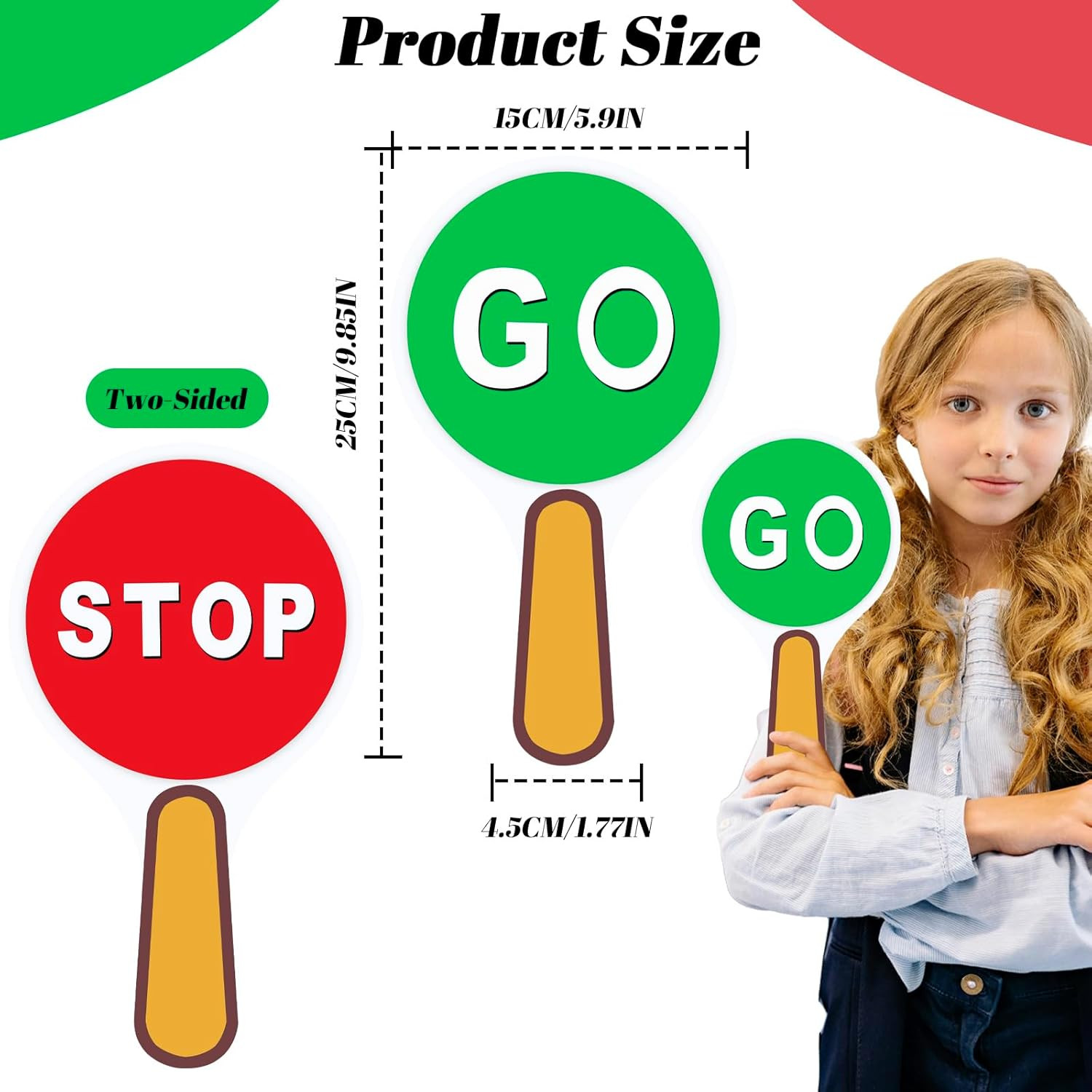 4 PCS Double Sided Stop Sign Handheld Children Red and Green Traffic Sign Lights