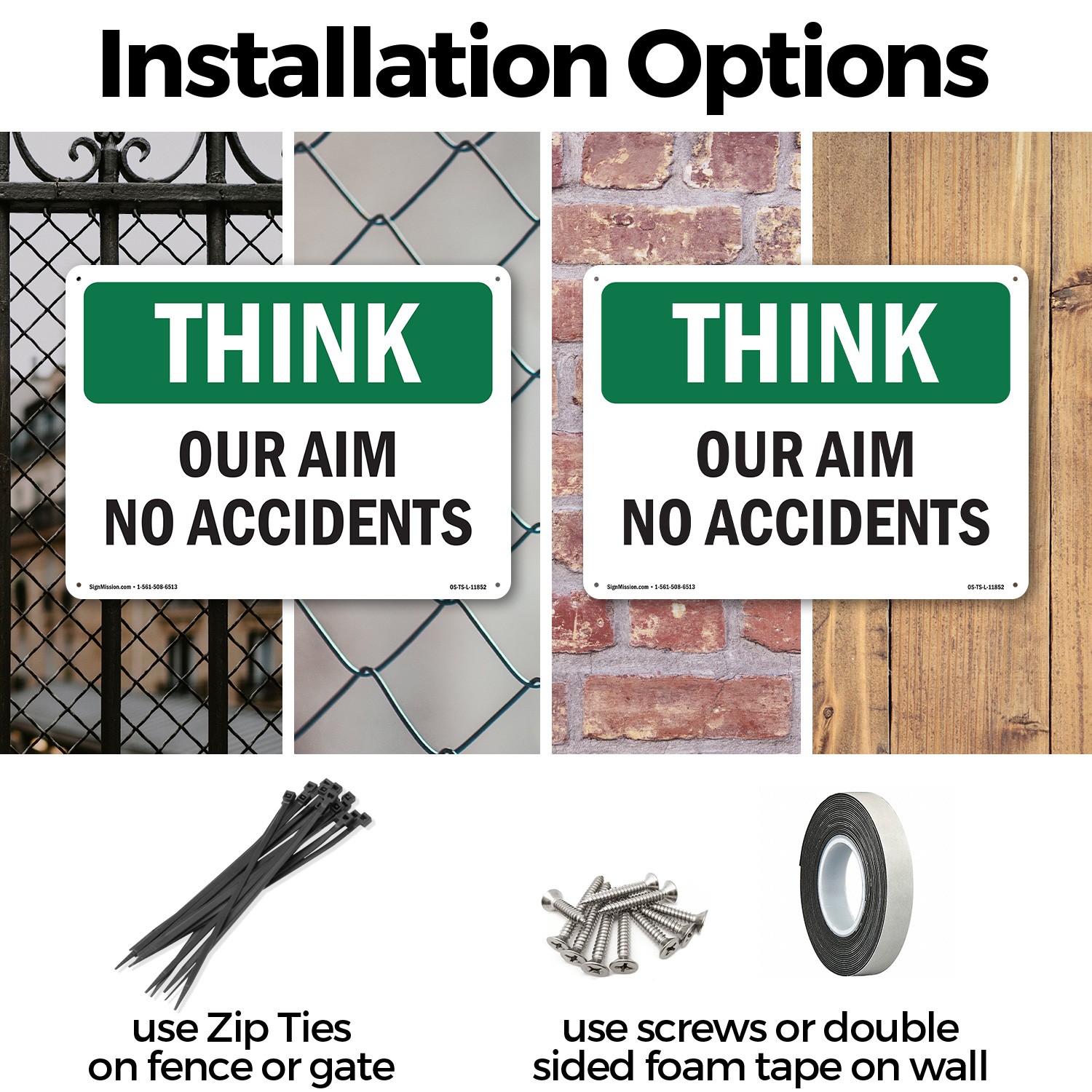 Our Aim No Accidents OSHA Think Sign Metal, Plastic, Or Decal – 5 or 10 Pack