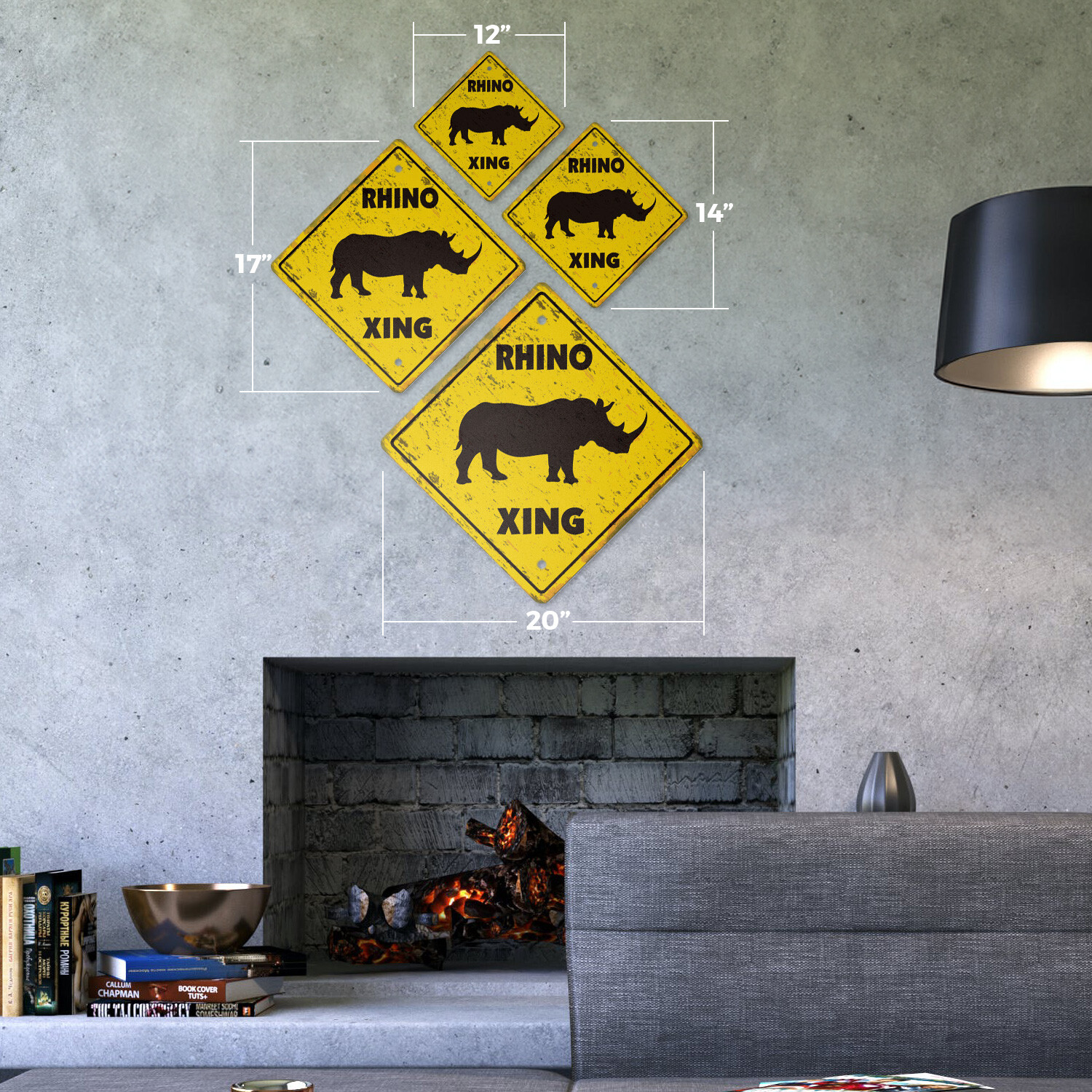 Rhino Vintage Crossing Sign Xing Plastic Rustic horn hunting rifle safari where