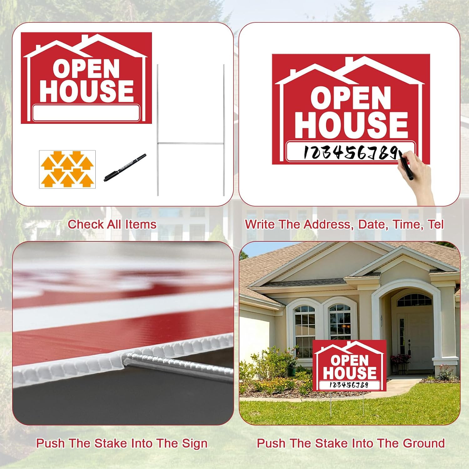5 Pack Open House Signs for Real Estate 3 Pcs 17″X12″ Large Double Sided Yard Si