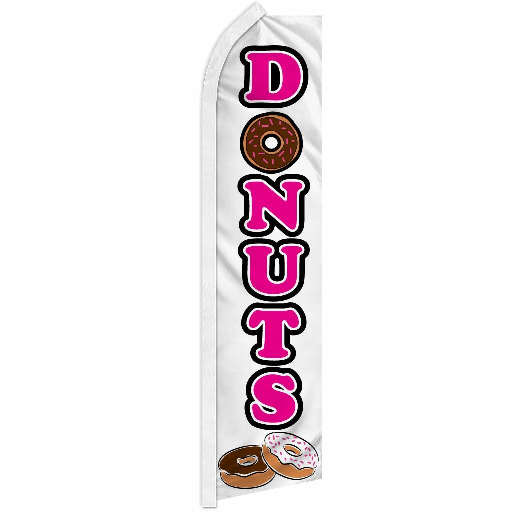“DONUTS” advertising super flag swooper banner business sign croissant bagel wht