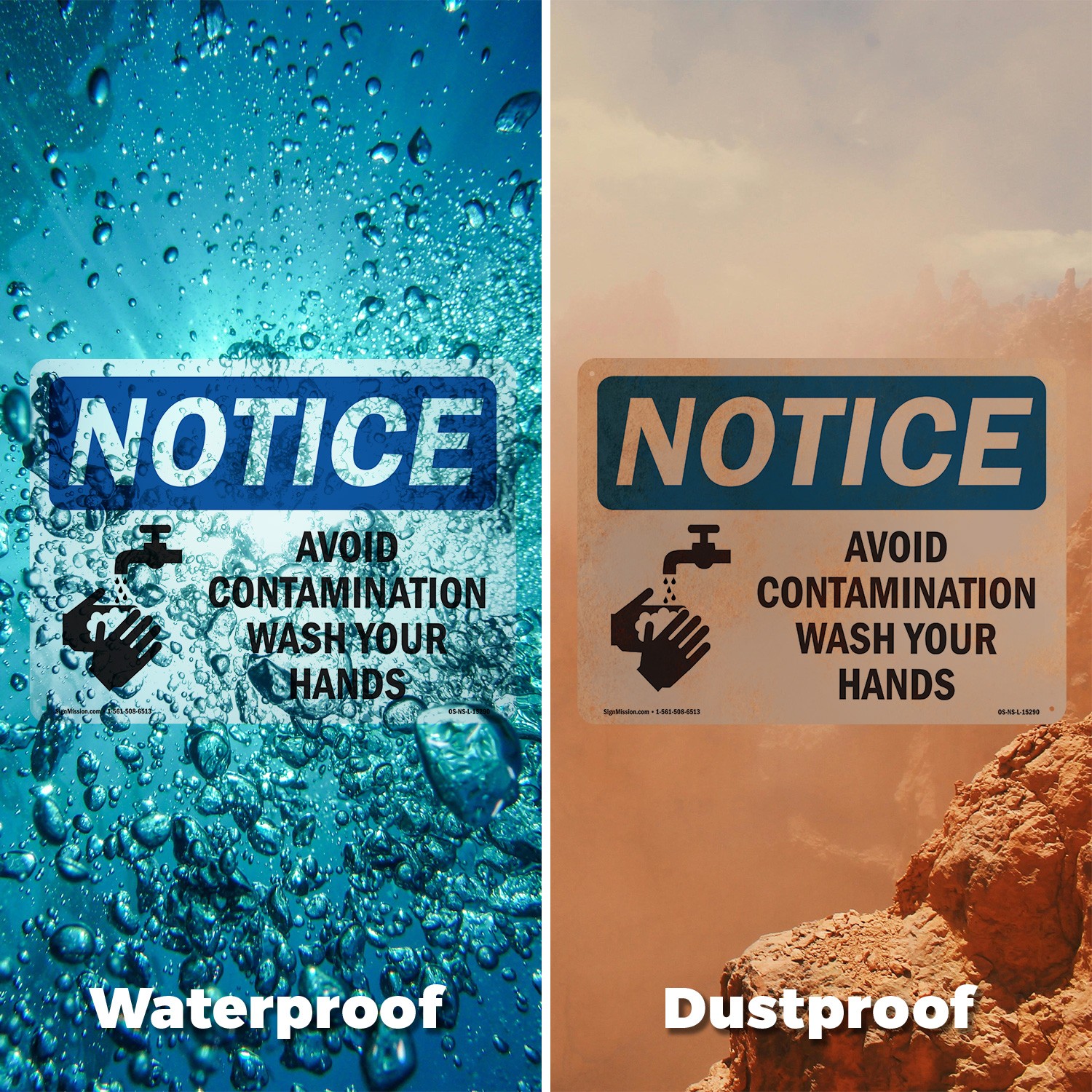 Avoid Contamination Wash Your Hands OSHA Notice Sign Or Decal – 5 or 10 Pack