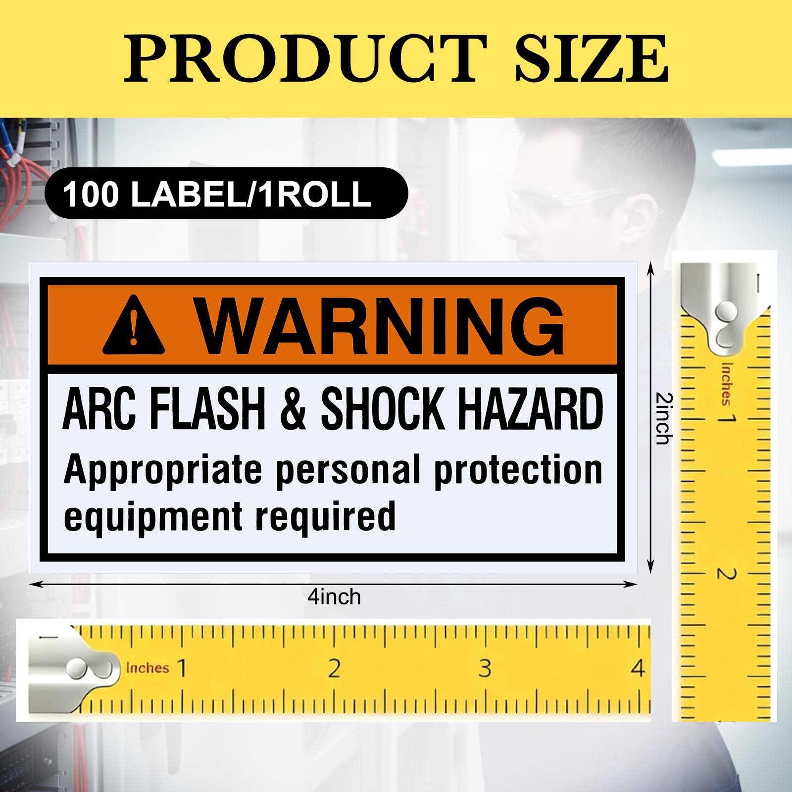100 PCS Arc Flash and Shock Hazard Label – Warning Sticker PET Material for E…
