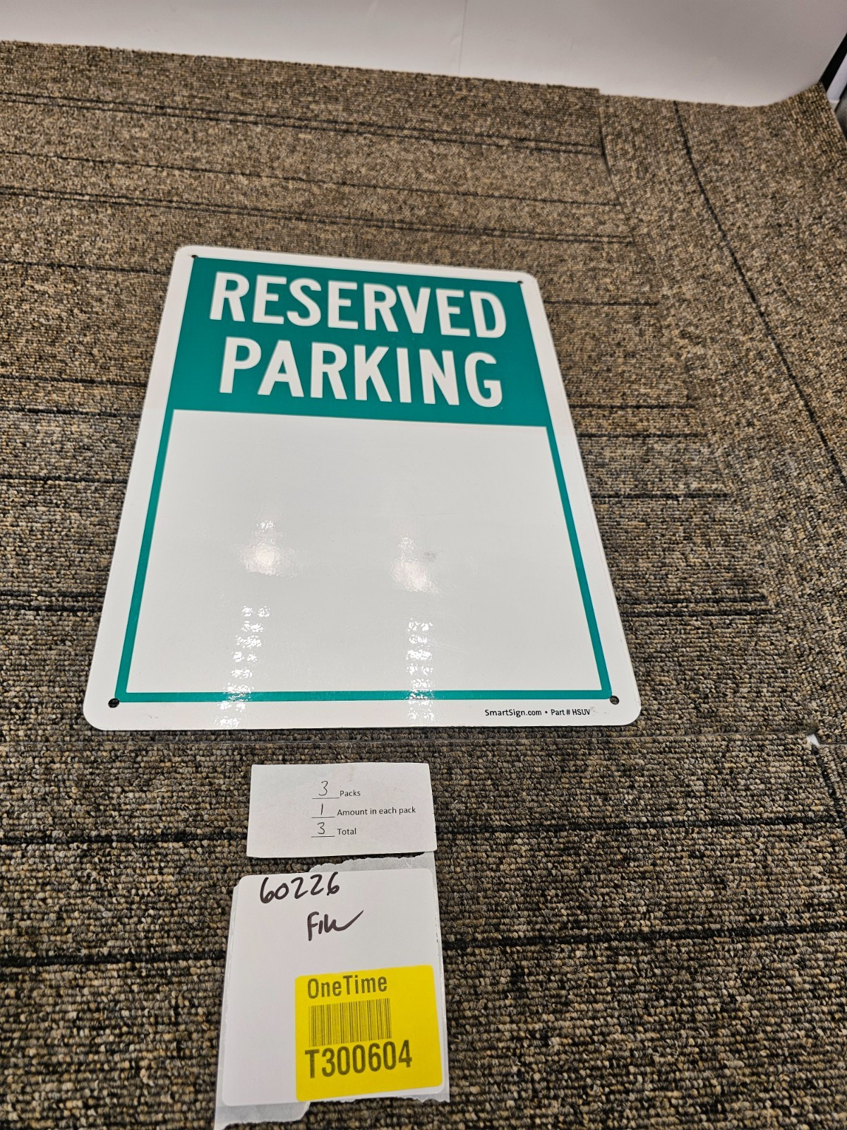(QTY 3) SmartSign HSUV Blank Reserved Parking Sign – 10″ x 14″
