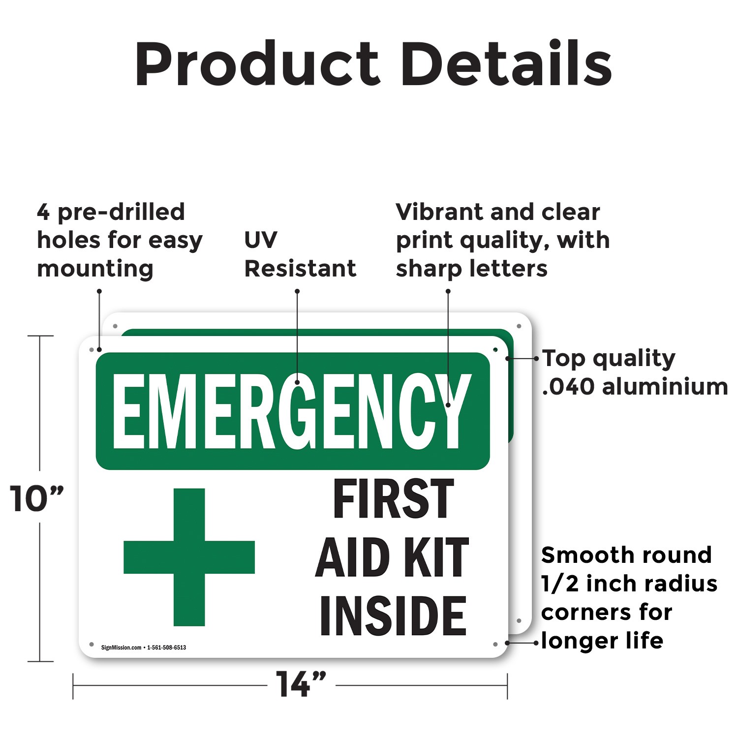(2 Pack) First Aid Kit Inside With Symbol OSHA Emergency Sign Decal Metal
