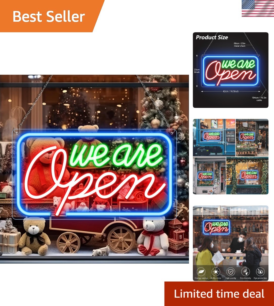 High Visibility Neon ‘We Are Open’ Sign – 16.5”x9” LED Light for Events