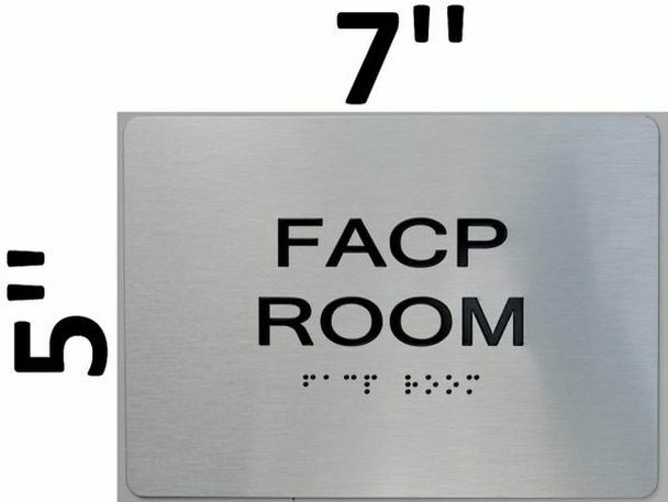 FACP Room Sign With Braille and Raised Letters (Aluminum, Silver, Size 5X7)