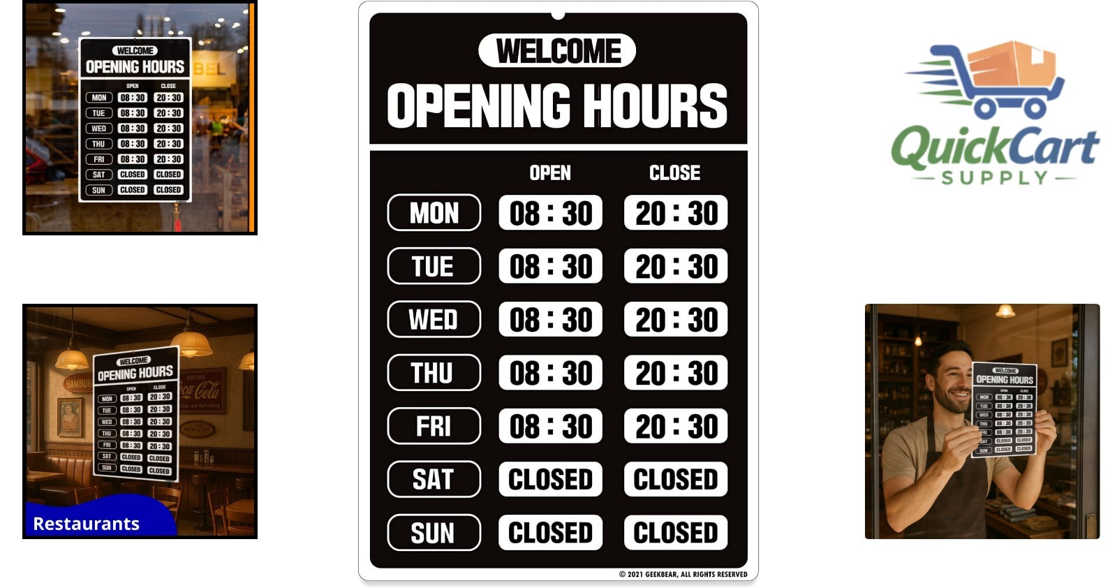 Professional Black Opening Hours Sign – Ideal for Shops & Offices, Wall Mount