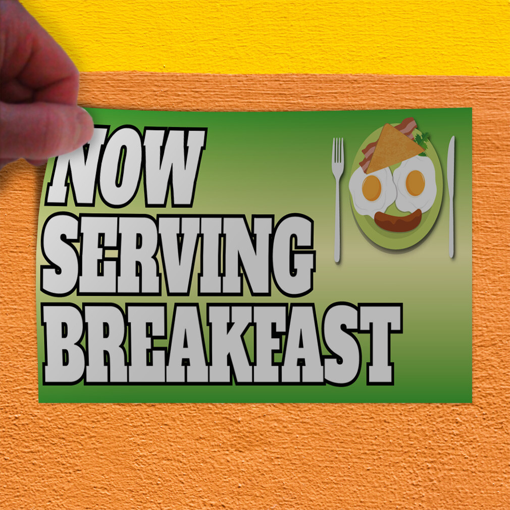 Decal Stickers Now Serving Breakfast Advertising Printing C Store Sign Label