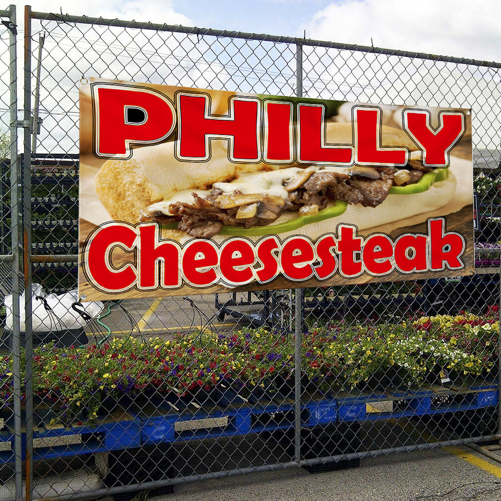 Vinyl Banner Multiple Sizes Philly Cheese Steak Restaurant Food Bar Outdoor