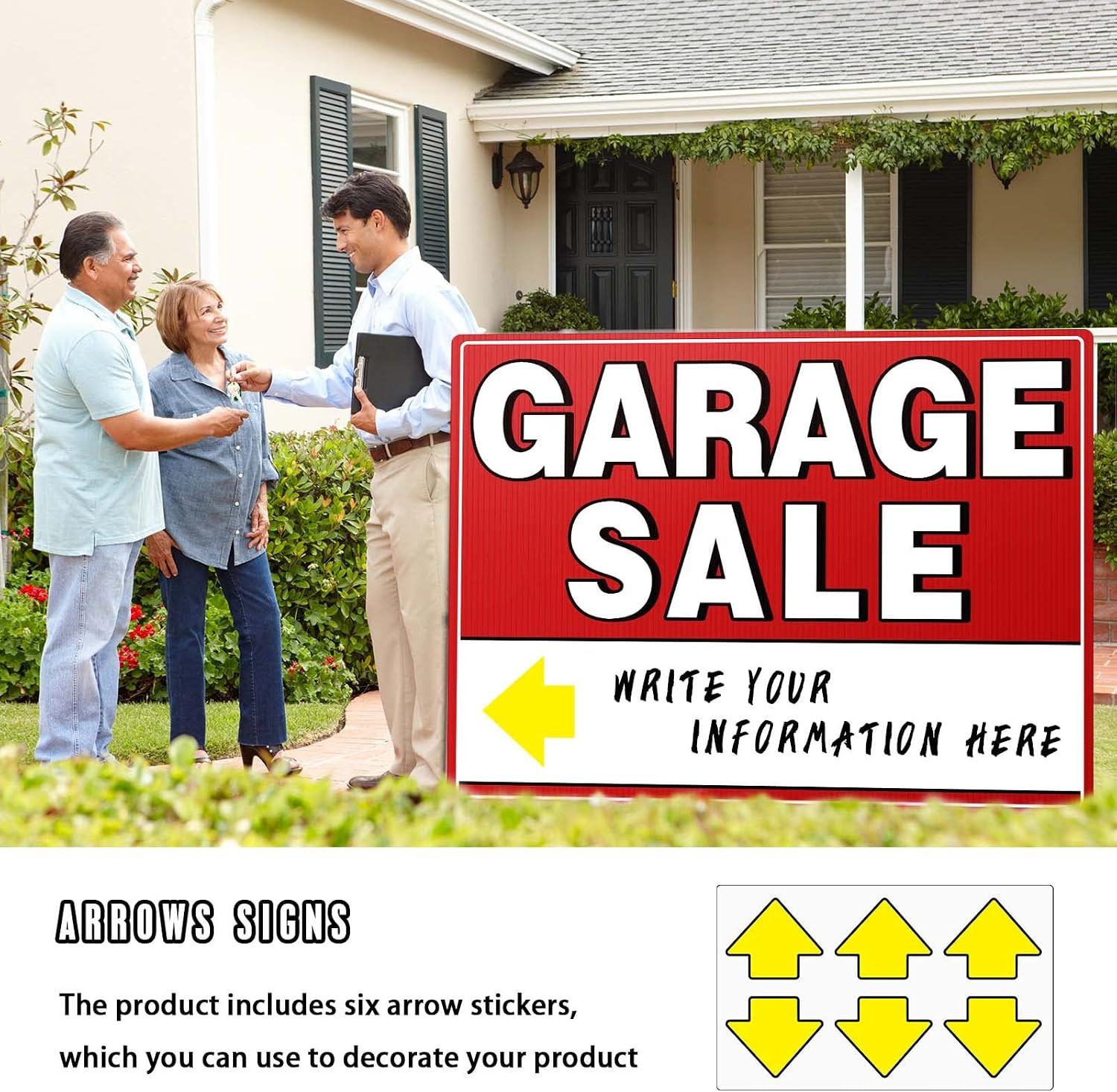 3 Pack 17X13 Inch Double Sided Garage Sale Sign with Stakes for Yard Patio
