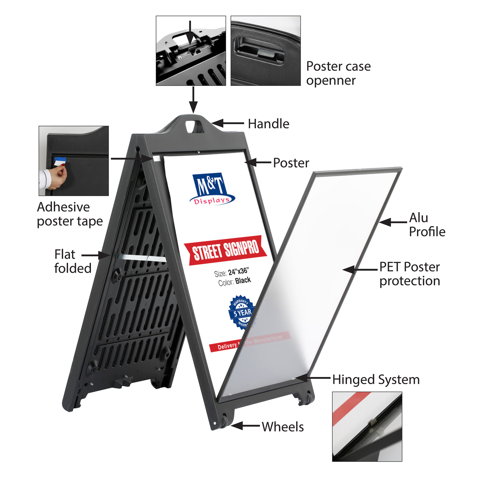 Street SignPro A-Frame Sidewalk 24×36″ Folding Portable Display Black (Lot of 2)