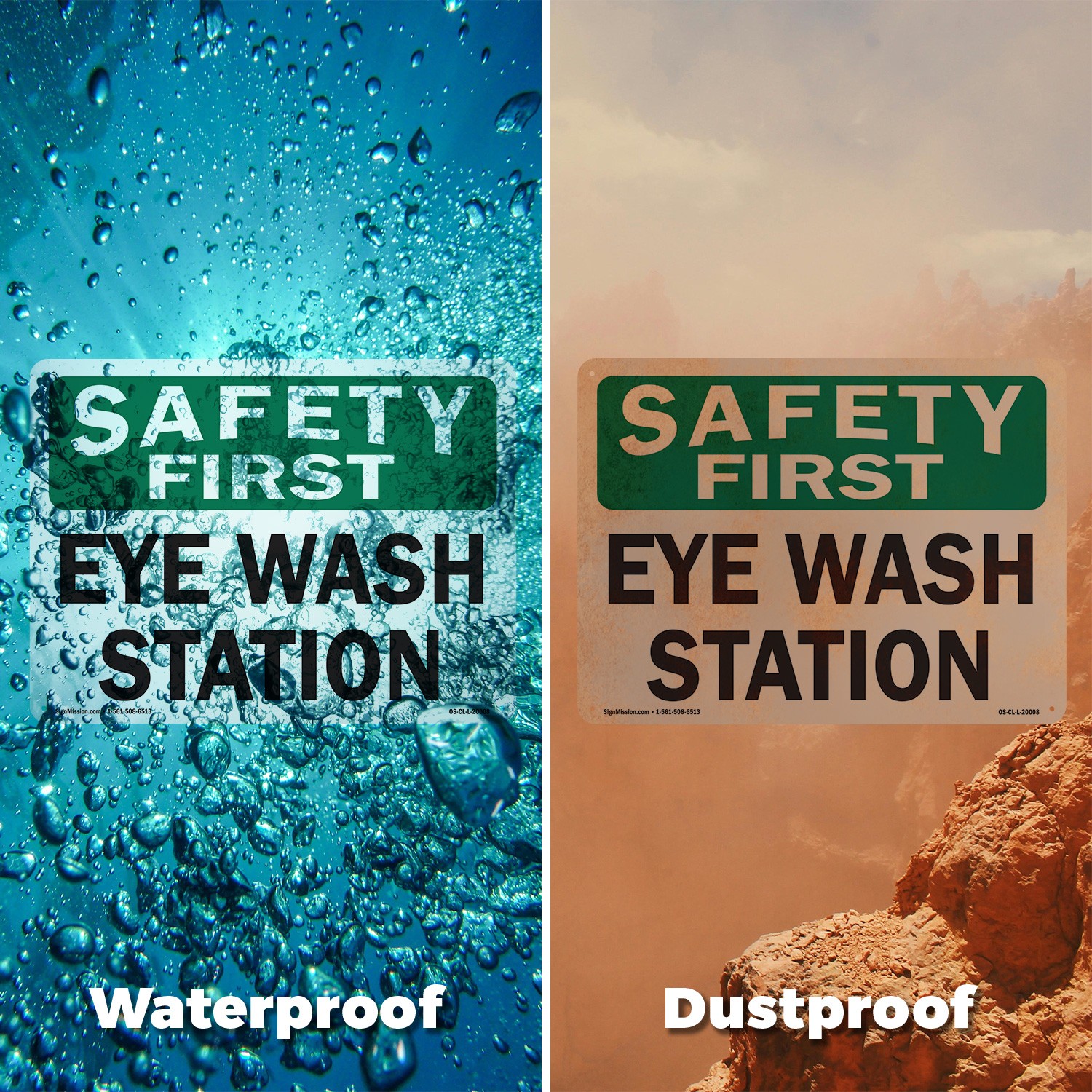 Eye Wash Station OSHA Safety First Sign Metal, Plastic, Or Decal – 5 or 10 Pack