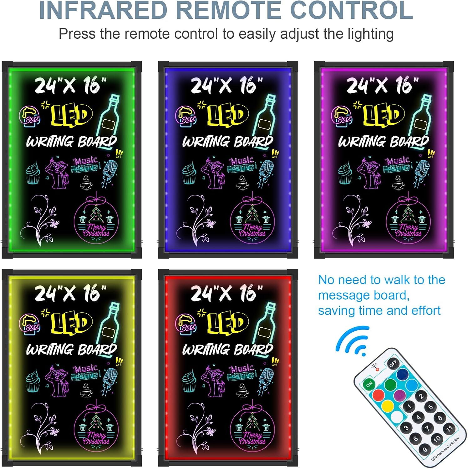 LED Menu Board, 24″ X 16″ LED Writing Board with Remote Control, Flashing Illumi
