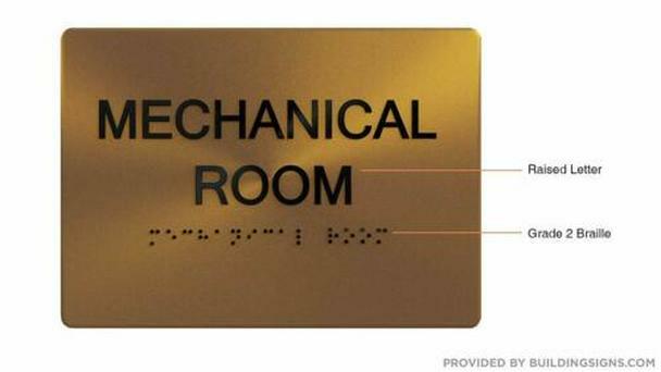 Mechanical Room Sign- Gold With Braille and Raised Letters (Aluminum, Size 5×7)
