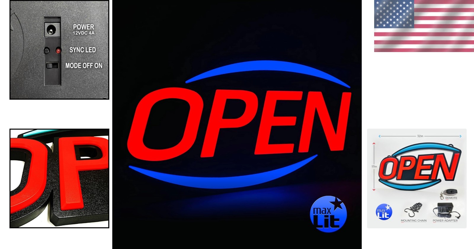 Energy-Saving 32” x 17” LED Open Sign – Remote Control and Long-Lasting Design