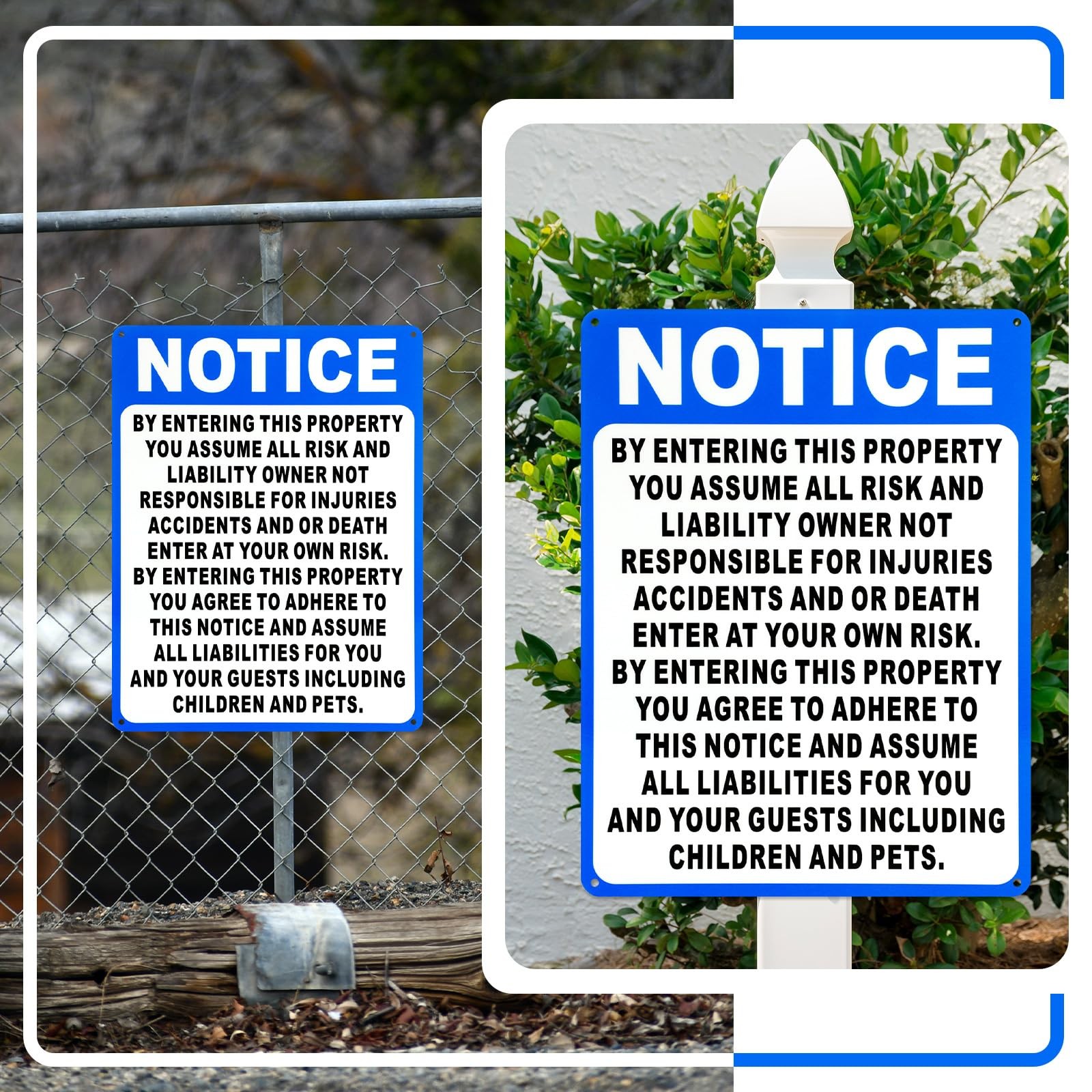Warning Sign Aluminum Enter at Your Own Risk 9 x 12 Inches 2 Pcs