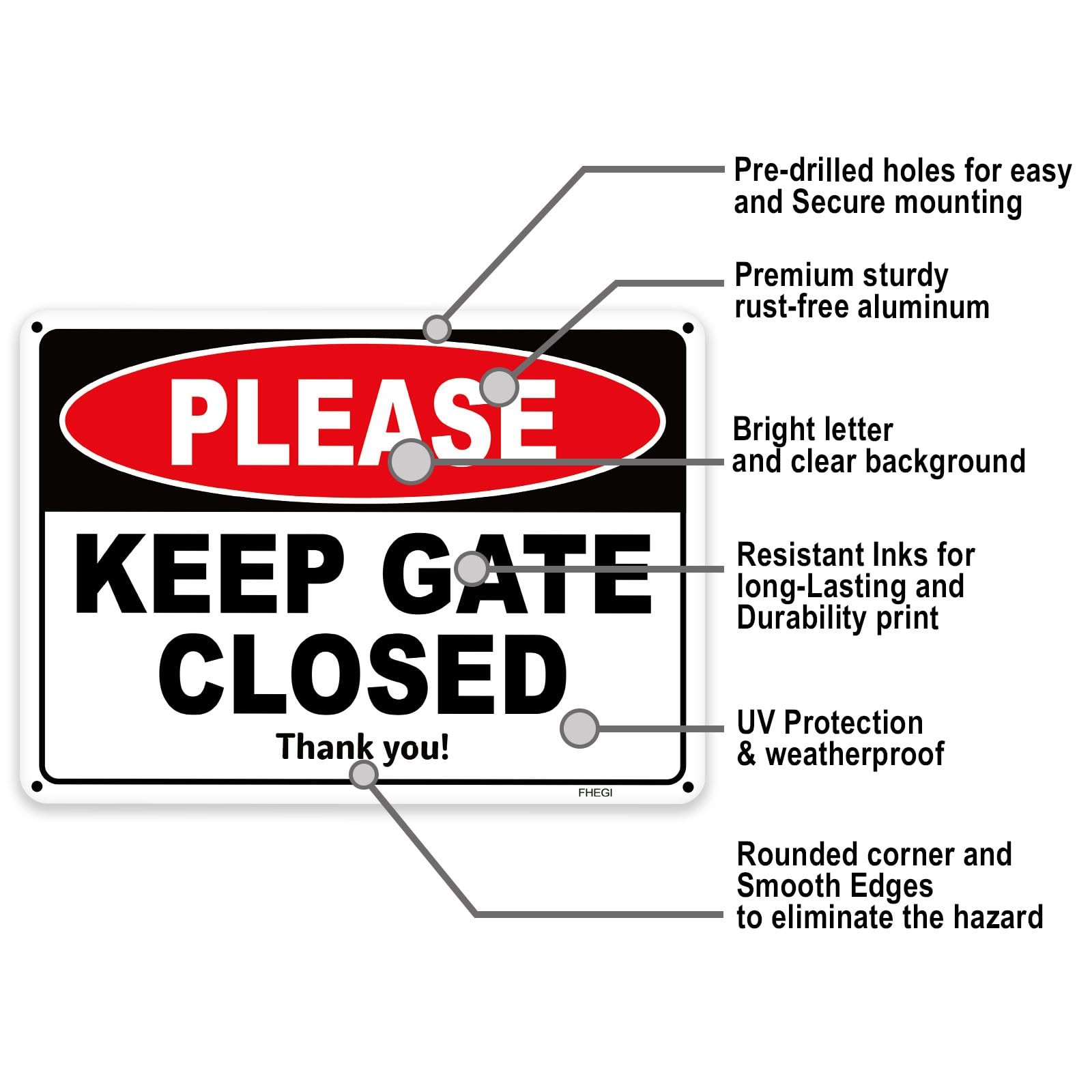 2 PCS 10×7 Inch Please Keep Gate Closed Sign Aluminum Dog Locked Safety