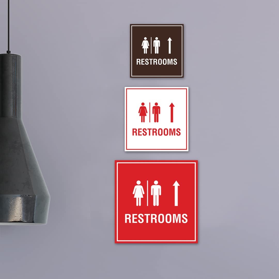 1 PCS Square Restrooms Up Arrow Sign Large Black Silver Directional Plaque
