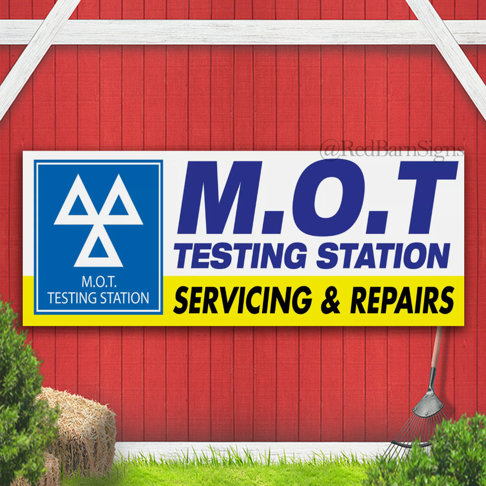 MOT SERVICING REPAIRS HERE INDOOR OUTDOOR BANNER GARAGE SIGN with Eyelets